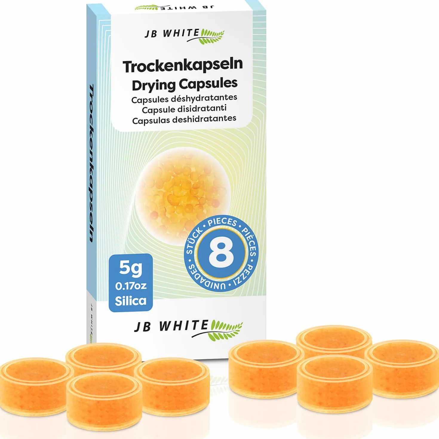 JB White 8 cápsulas desecantes para audífonos, pastillas deshumidificadoras, 5 g