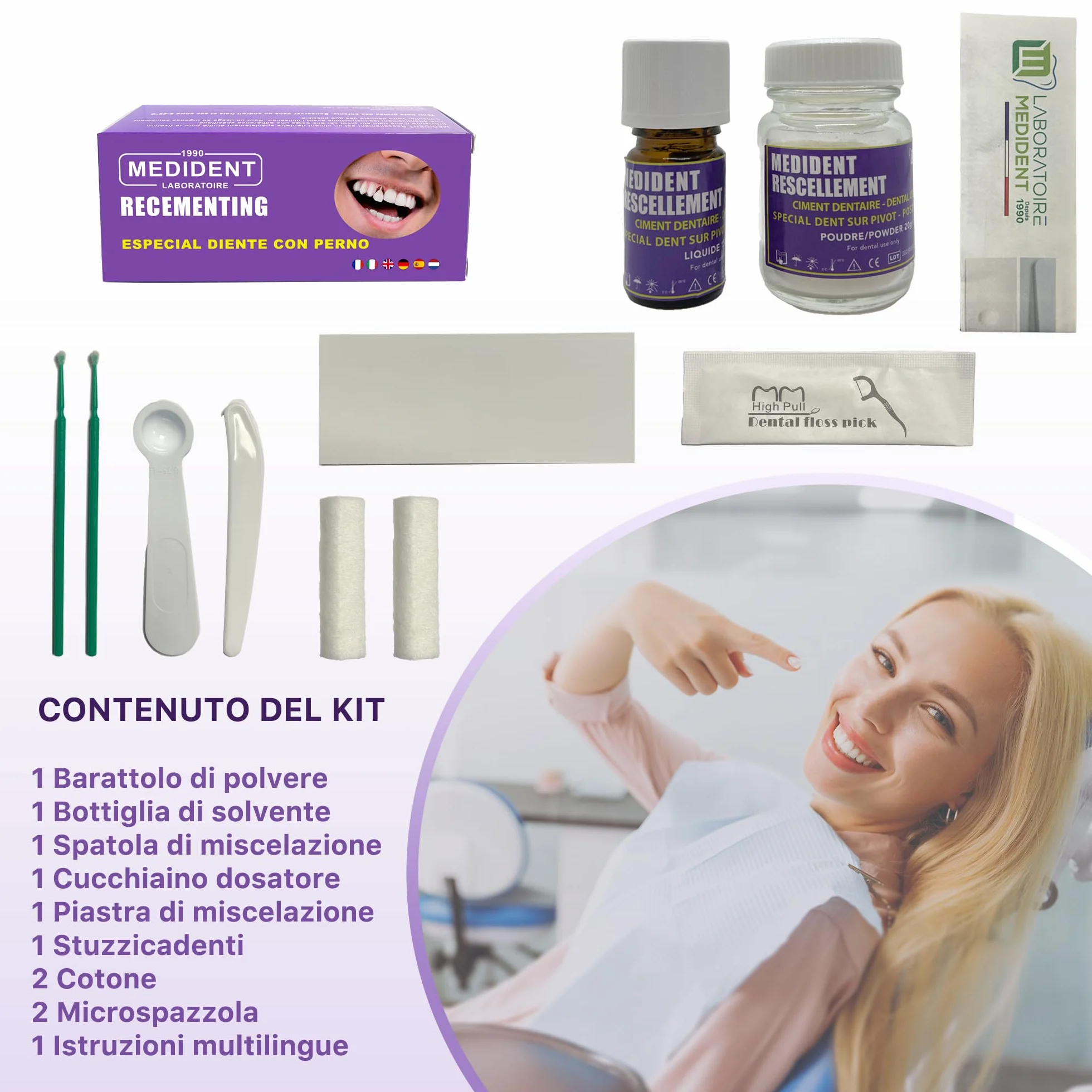 Kit de fijación especial para pegar dientes pivote, fijación extrafuerte
