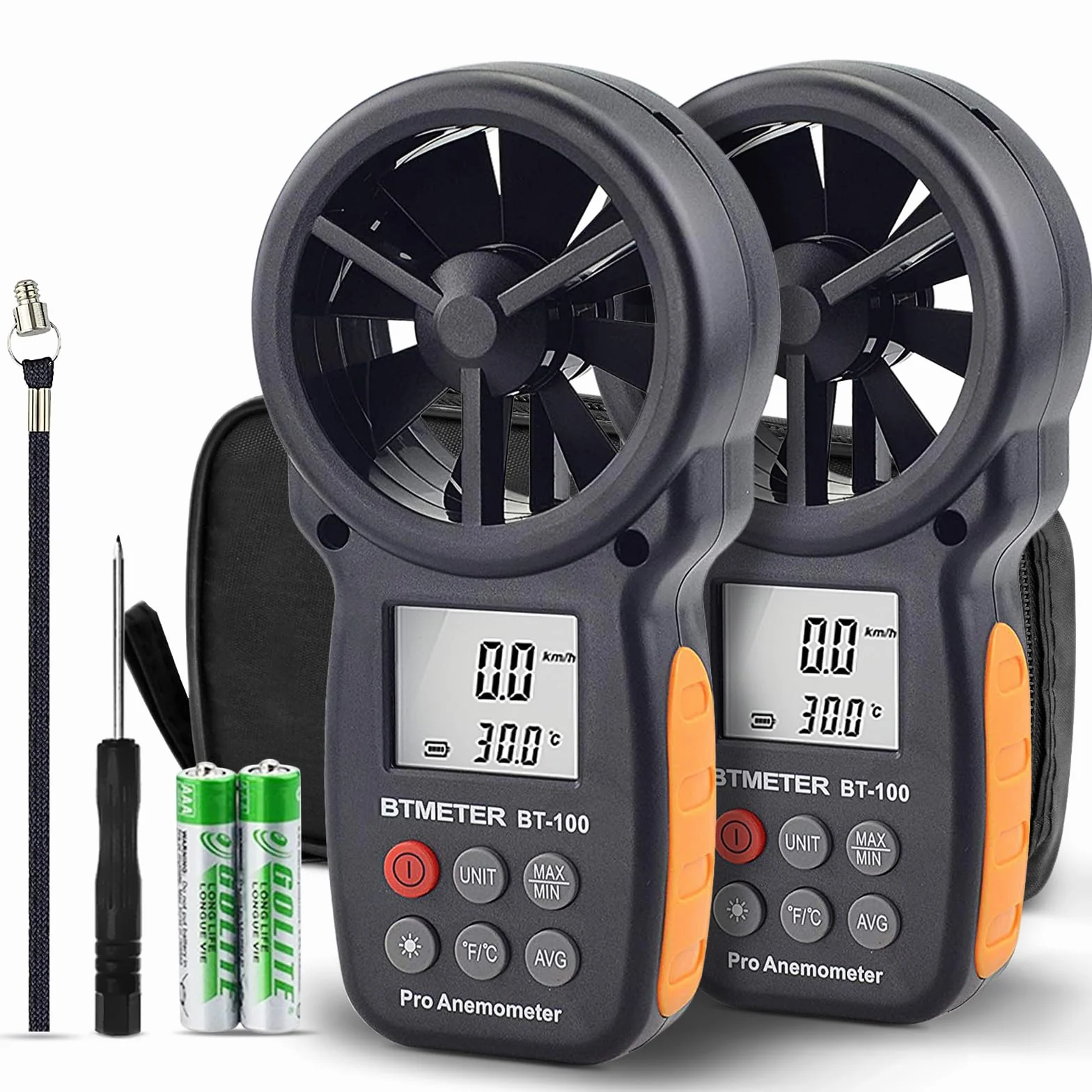 BTMETER Anemómetro digital BT-100 de mano medidor velocidad viento temperatura HVAC