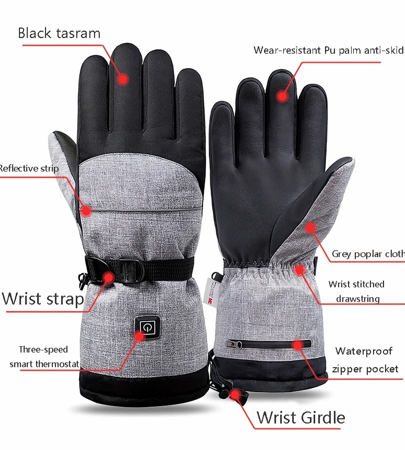 Guantes térmicos Guantes térmicos con Pantalla táctil, Hombres Mujeres Guantes para Escalada Senderismo Esquí, Kit de Guantes con batería Recargable Calentadores de Manos de invier