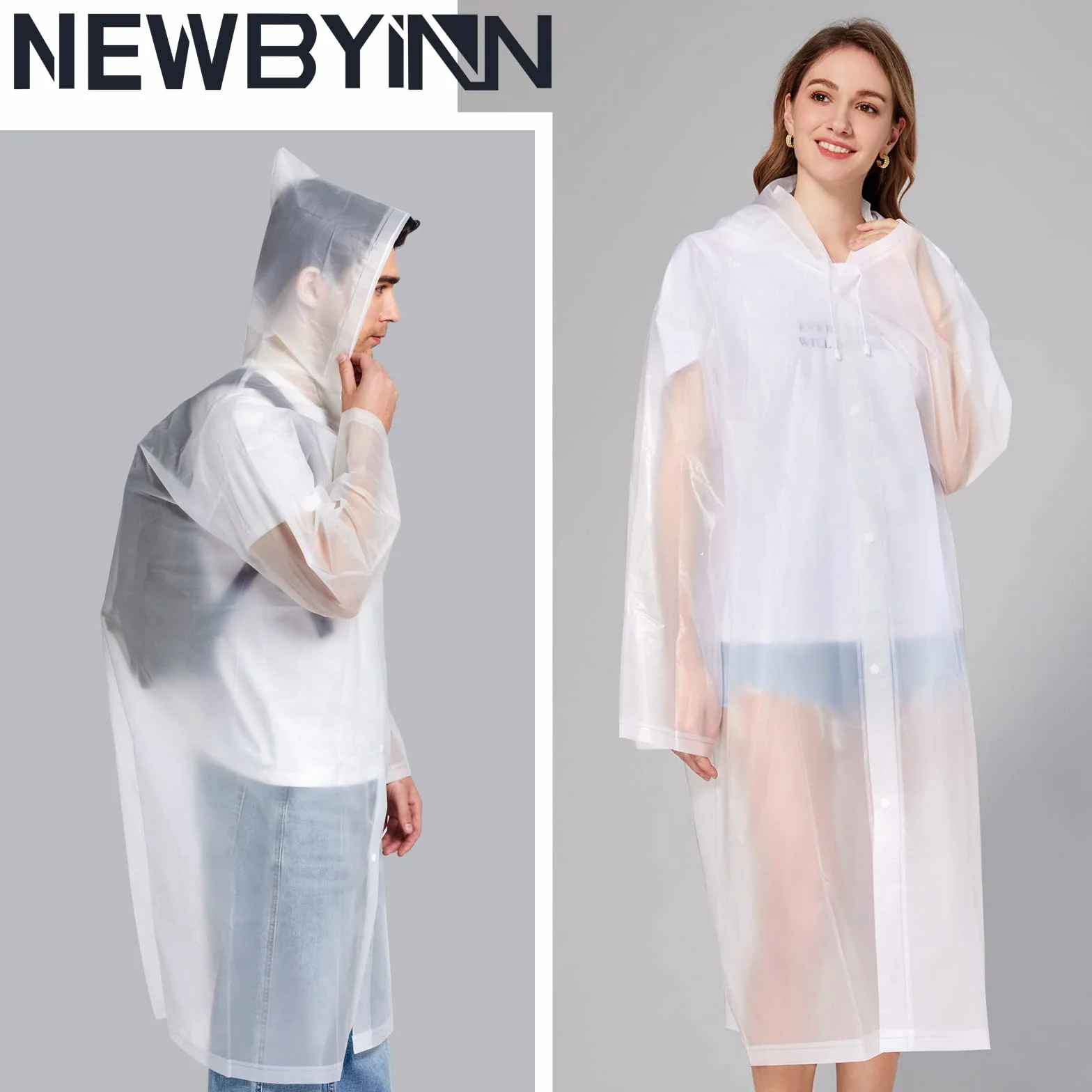 Newbyinn Chubasquero Impermeable Mujer Hombre Poncho Lluvia Transparente 2 Piezas
