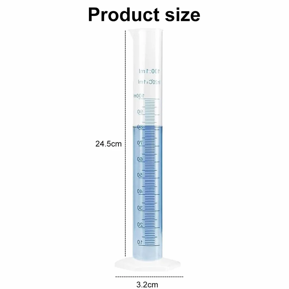 Cilindros Medidores de Plástico 100 ml Probeta Graduada Laboratorio 2 Pcs
