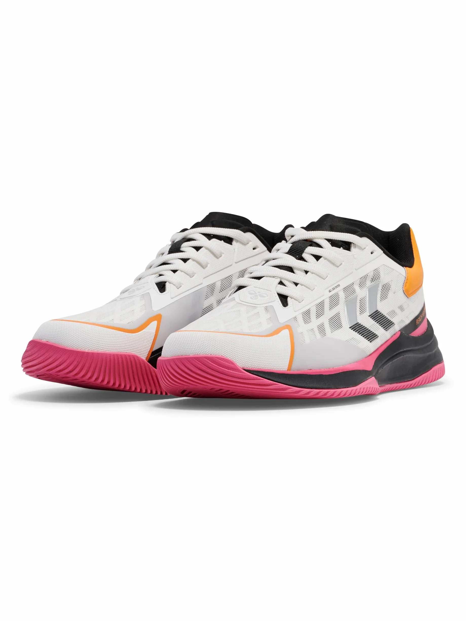 hummel HB TopFlight Pro Zapatillas de balonmano para interiores blanco rosa naranja