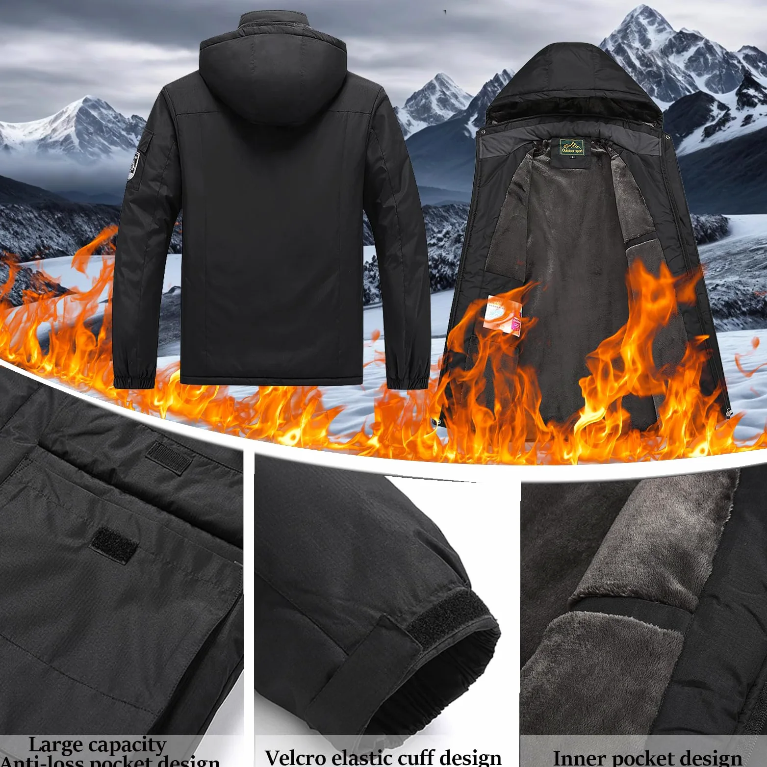 Chaqueta De Esquí Para Hombre Impermeable Y Abrigada- Cortavientos Capucha Desmontable, Snowboard Montaña Invierno Exterior