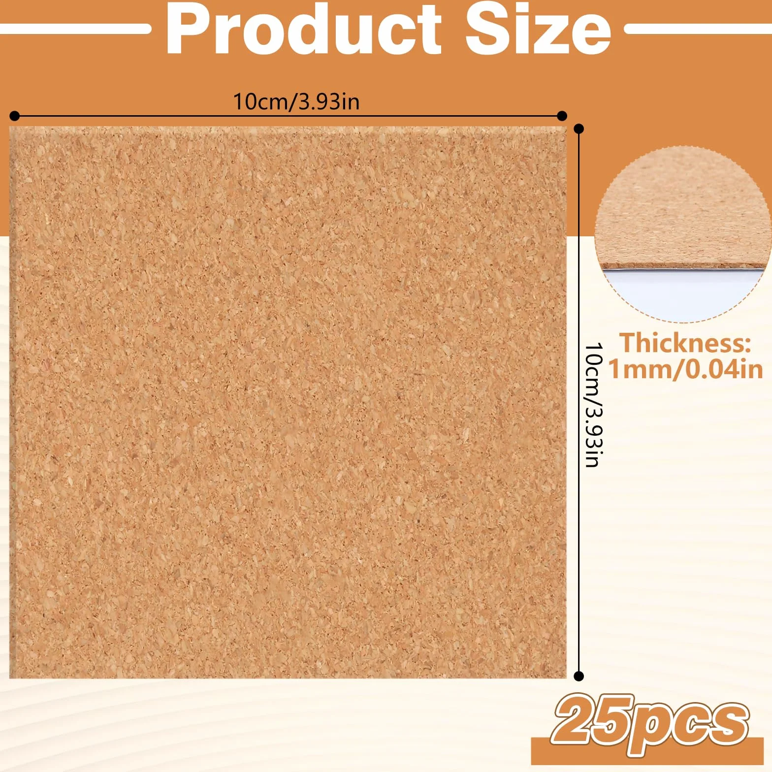 Corcho Autoadhesivo 1mm 10x10cm 25 Piezas para Pared y Decoración