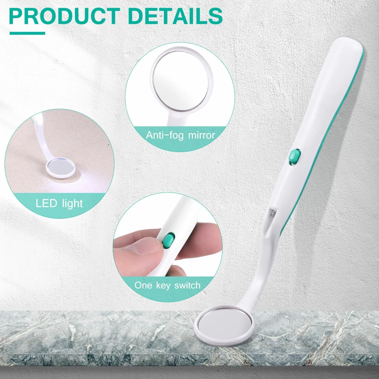 FOMIYES Espejo Dental con Luz LED Anti-Niebla para Inspección Oral (Verde)