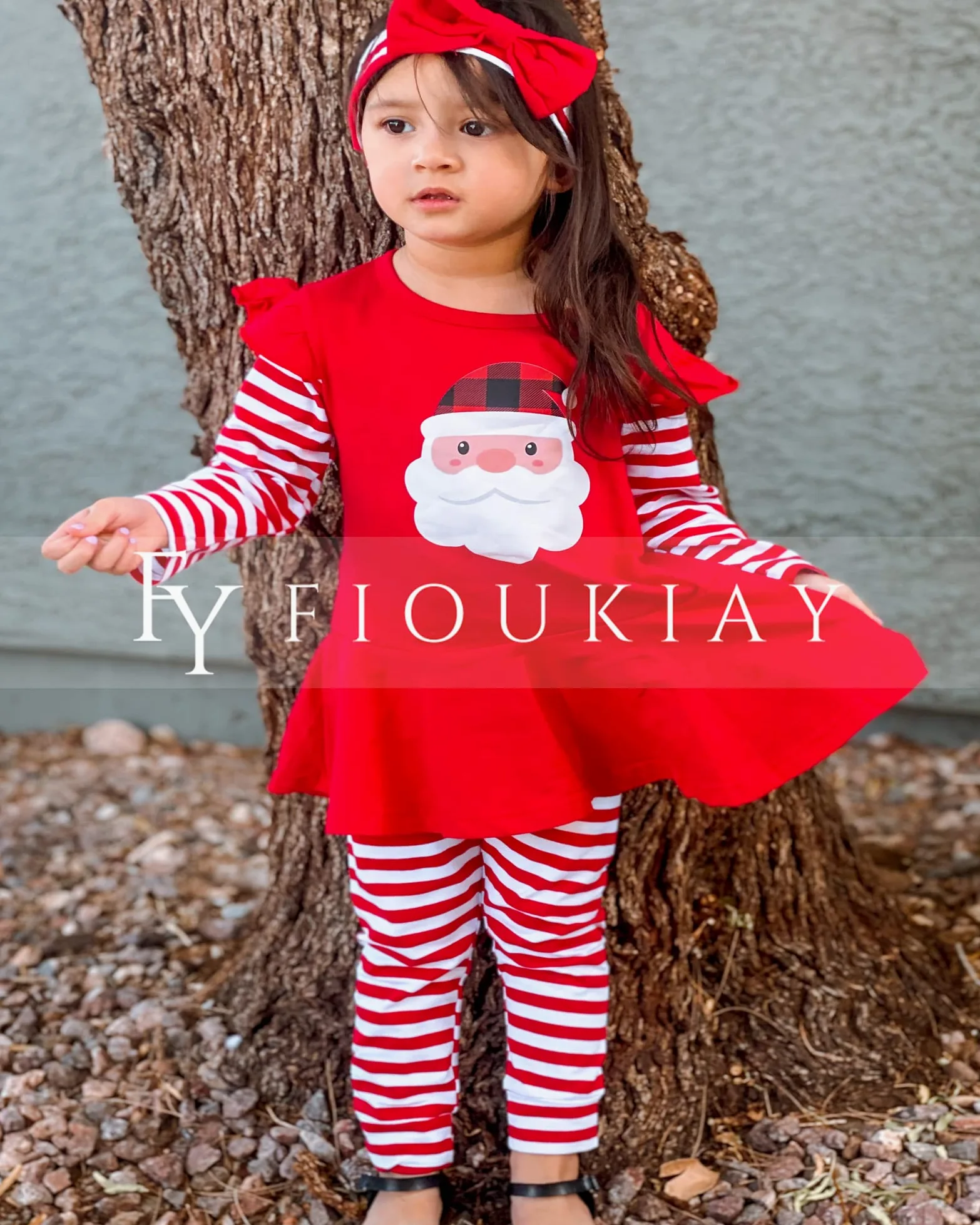 fioukiay Conjunto de ropa de Navidad a cuadros para niñas pequeñas, 3 piezas, pantalones tipo túnica para bebé, otoño e invierno