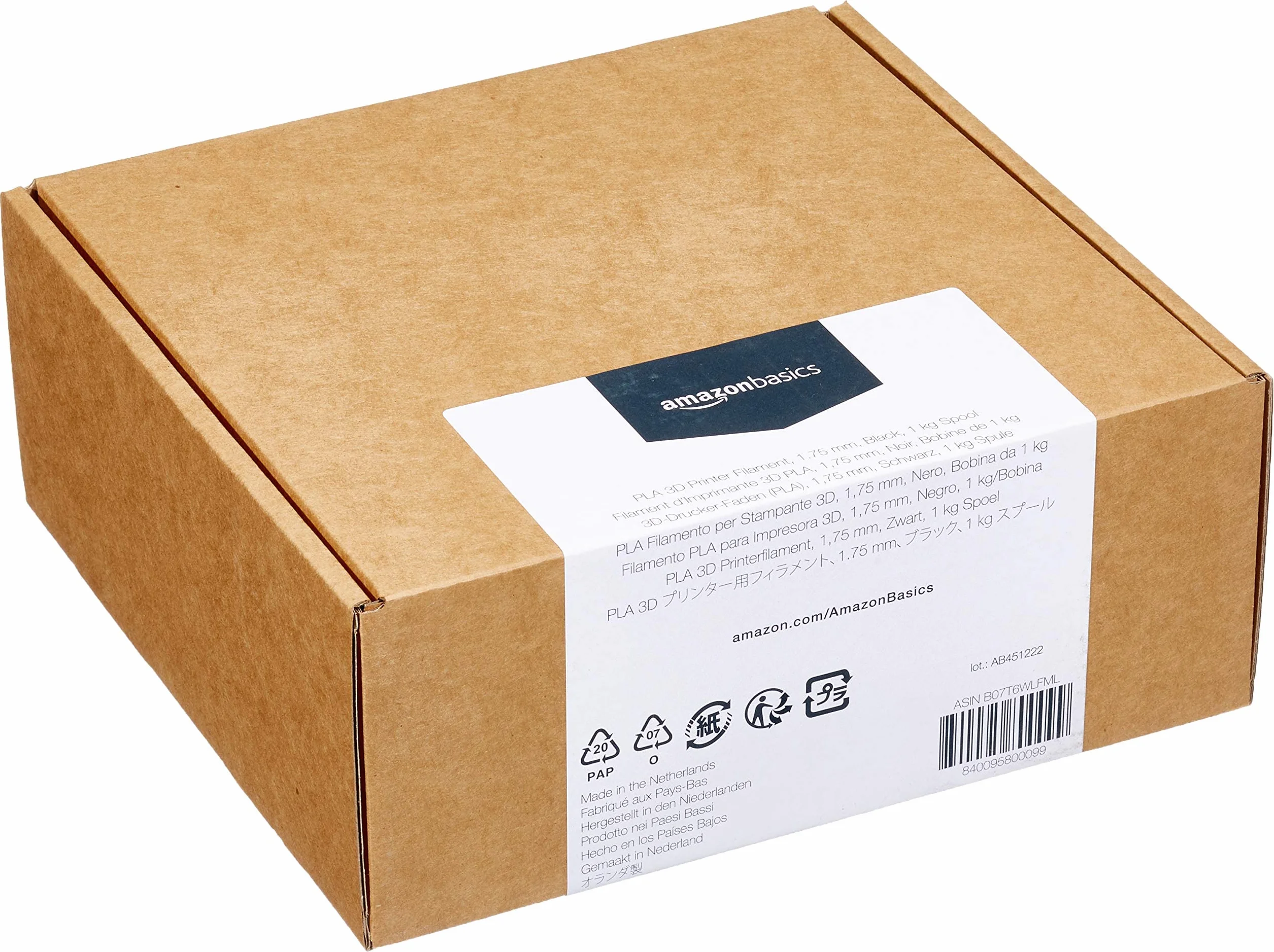 Amazon Basics Filamento PLA 1.75 mm 1 kg Negro para Impresora 3D