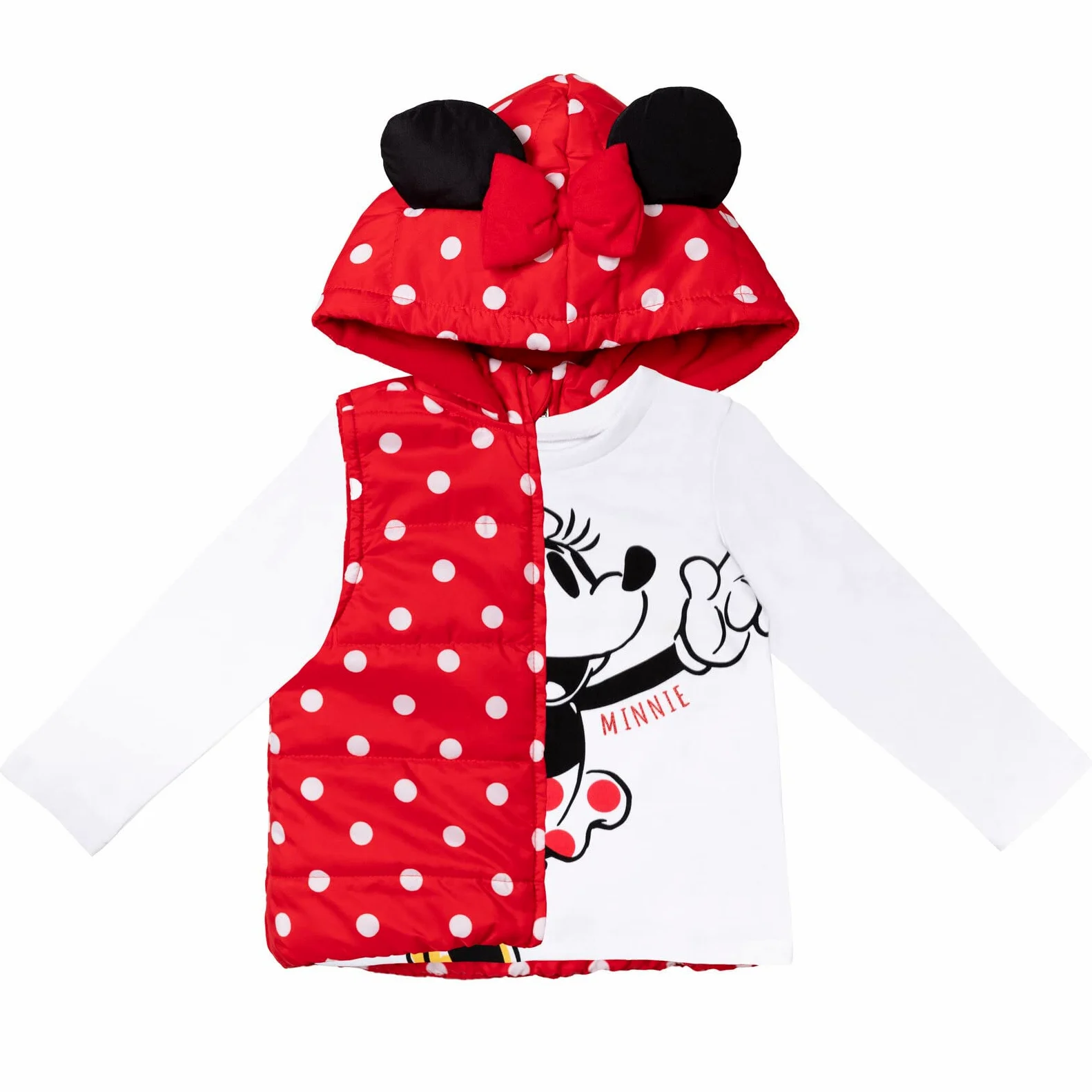 Disney Minnie Mouse - Chaleco con cremallera y polainas, diseño gráfico de camiseta y leggings de 3 piezas para niños grandes