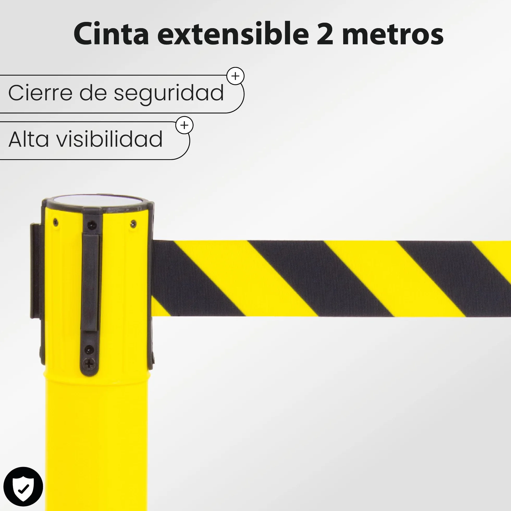 Postes Separadores con Cinta Extensible Amarillo 91cm Acero Resistente 4 Vías de Conexión