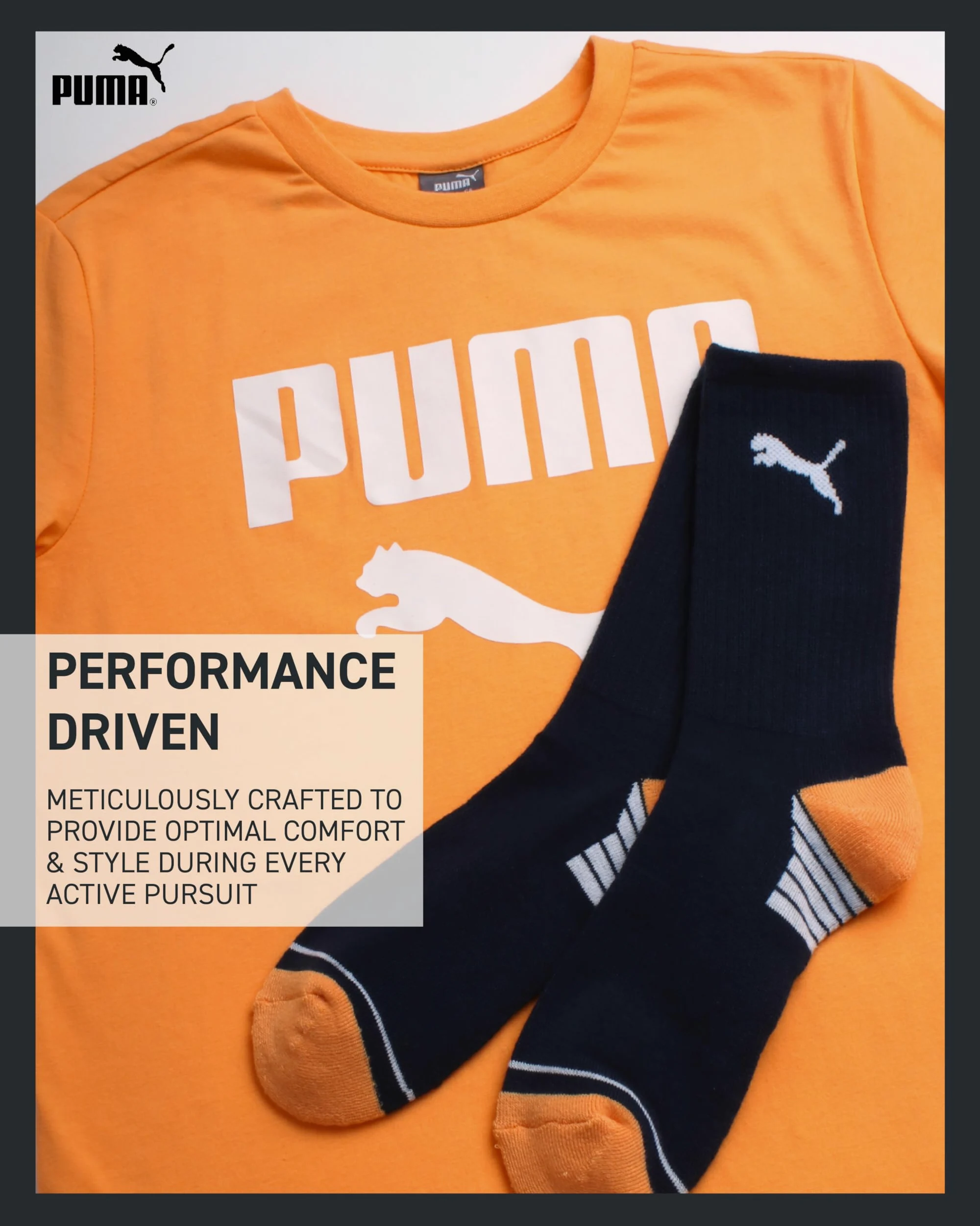 PUMA Camiseta para niños, 2 piezas, casual, cuello redondo, manga corta, atlética, gráfica, con calcetines a juego (S-XL)