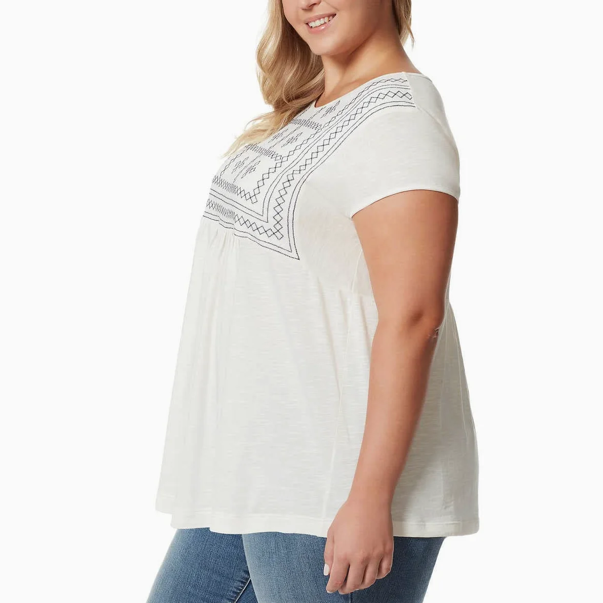 Gloria Vanderbilt Camiseta bordada para mujer, cuello redondo, manga corta, camiseta de manga corta para mujer
