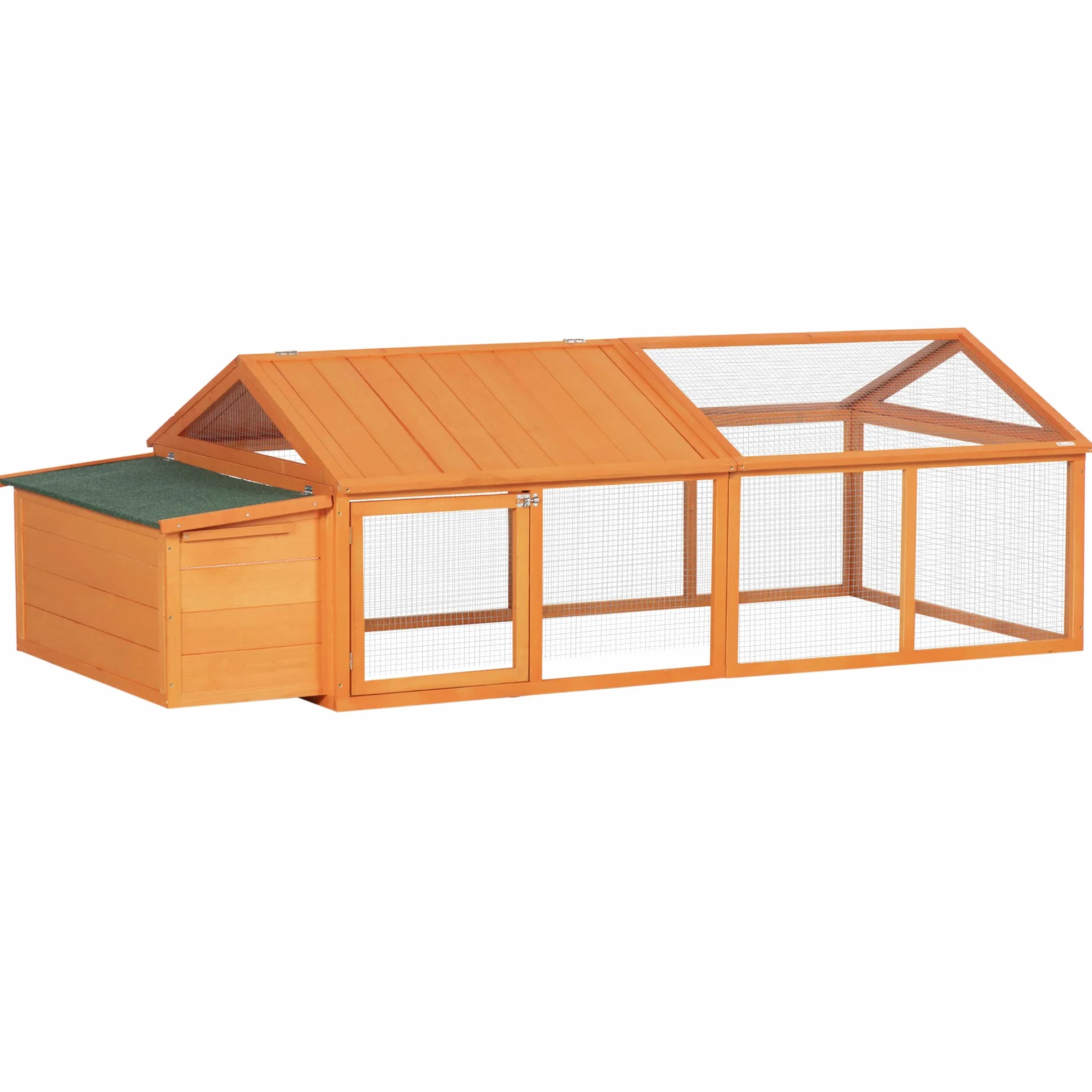 PawHut Gallinero Exterior Madera 240x112,5x76 cm Techo Abatible Corral Puertas Cerradura Nido Gallinas
