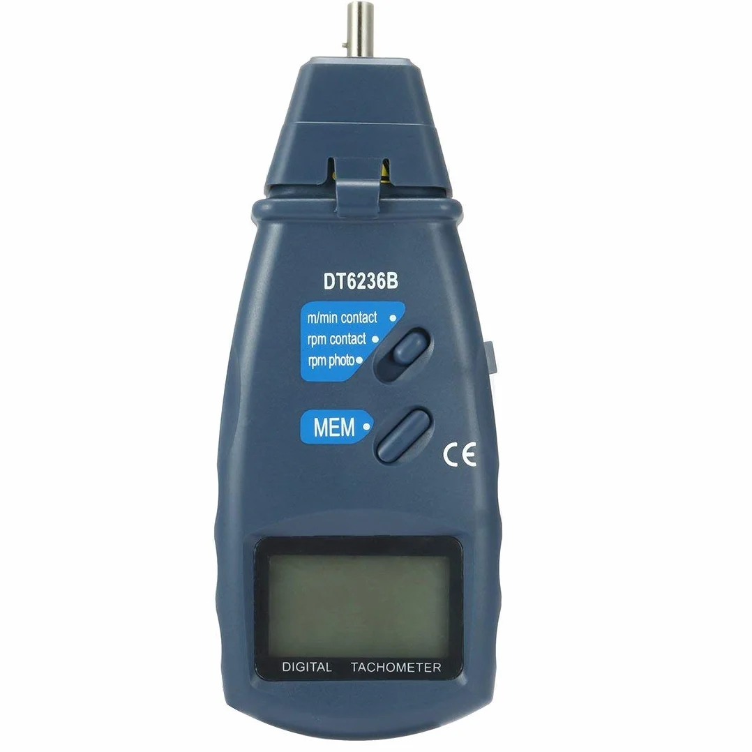 Tacómetro digital 2 en 1 con/sin contacto DT-6236B rpm 2,5 a 9.999 rpm ruedas medición velocidad lineal rotación