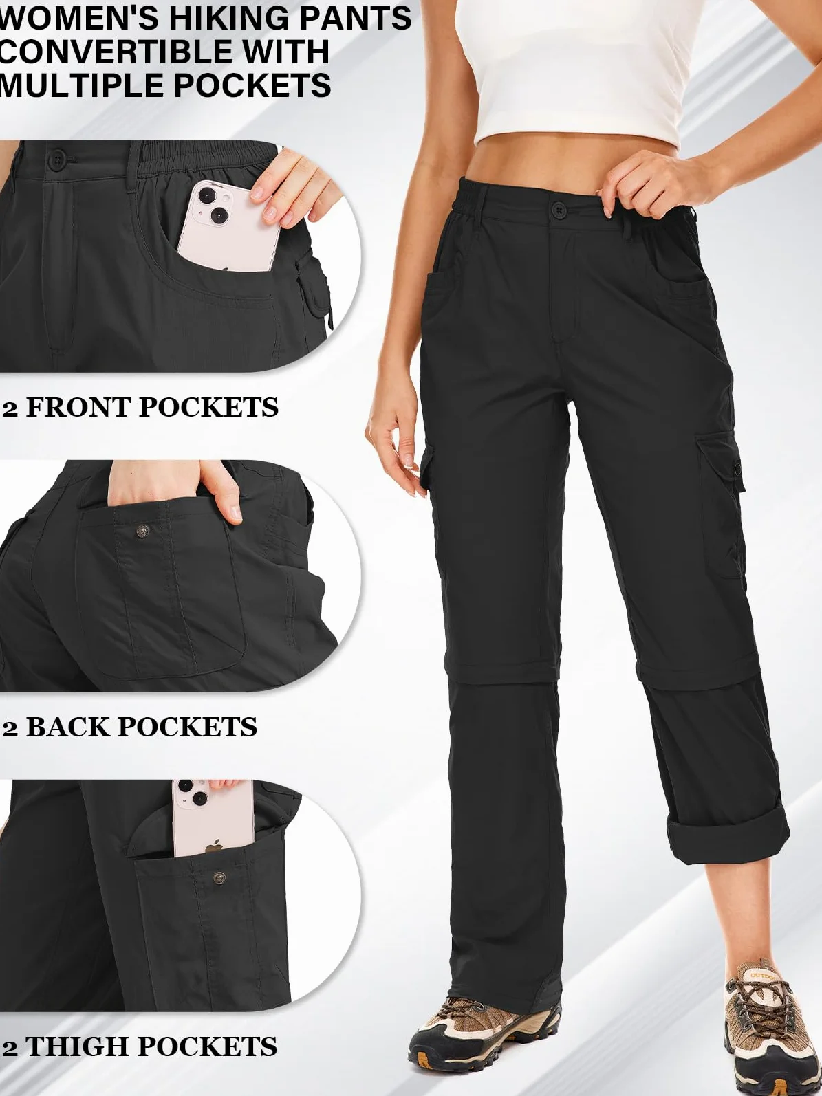 Walking Trousers Women Cargo Pants Waterproof Summer Quick Dry Convertible Stretch Outdoor Casual UPF 50 Hiking Zip Off