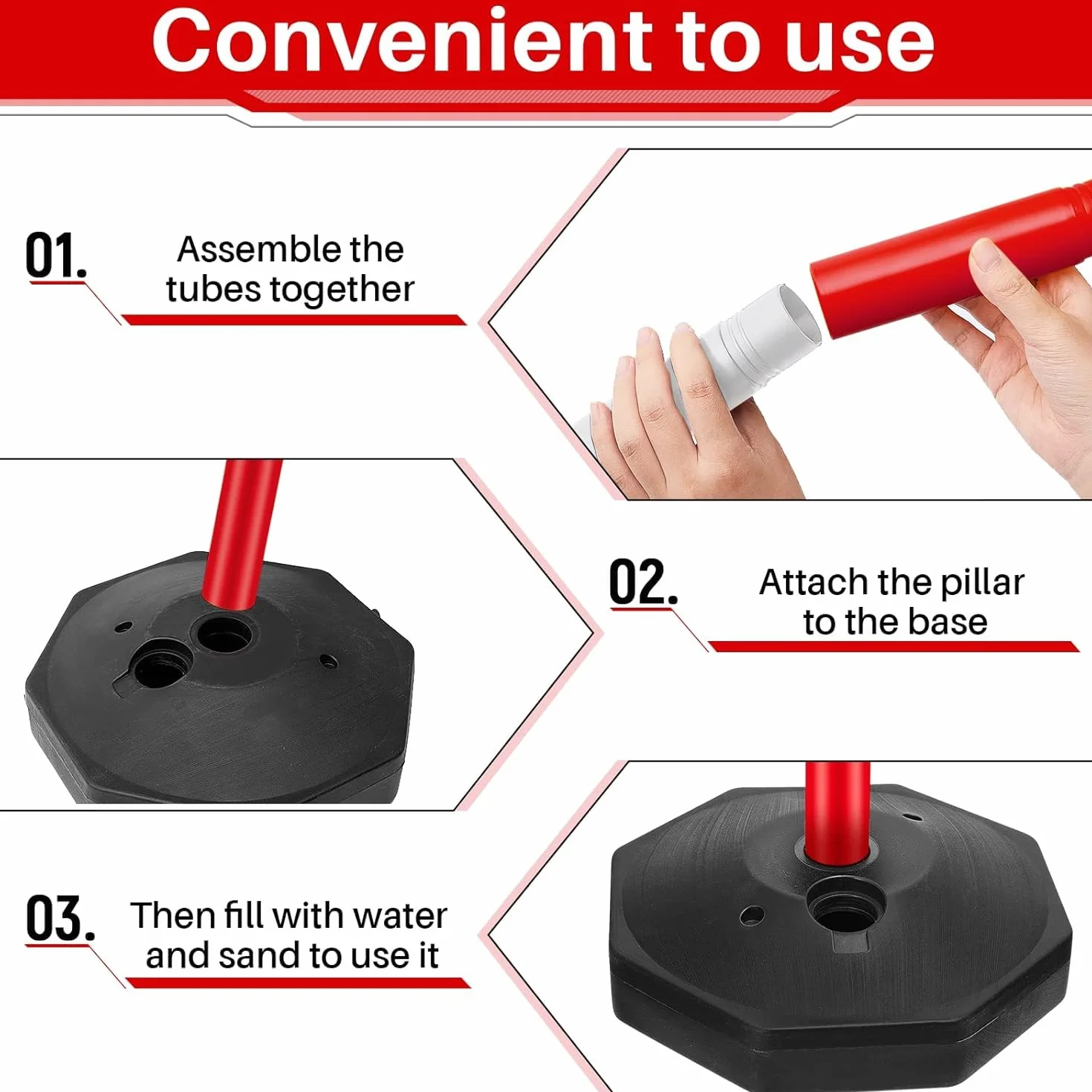 Juego de 6 Postes Plásticos Desmontables Rojo-Blanco con Cadenas de Seguridad 12m
