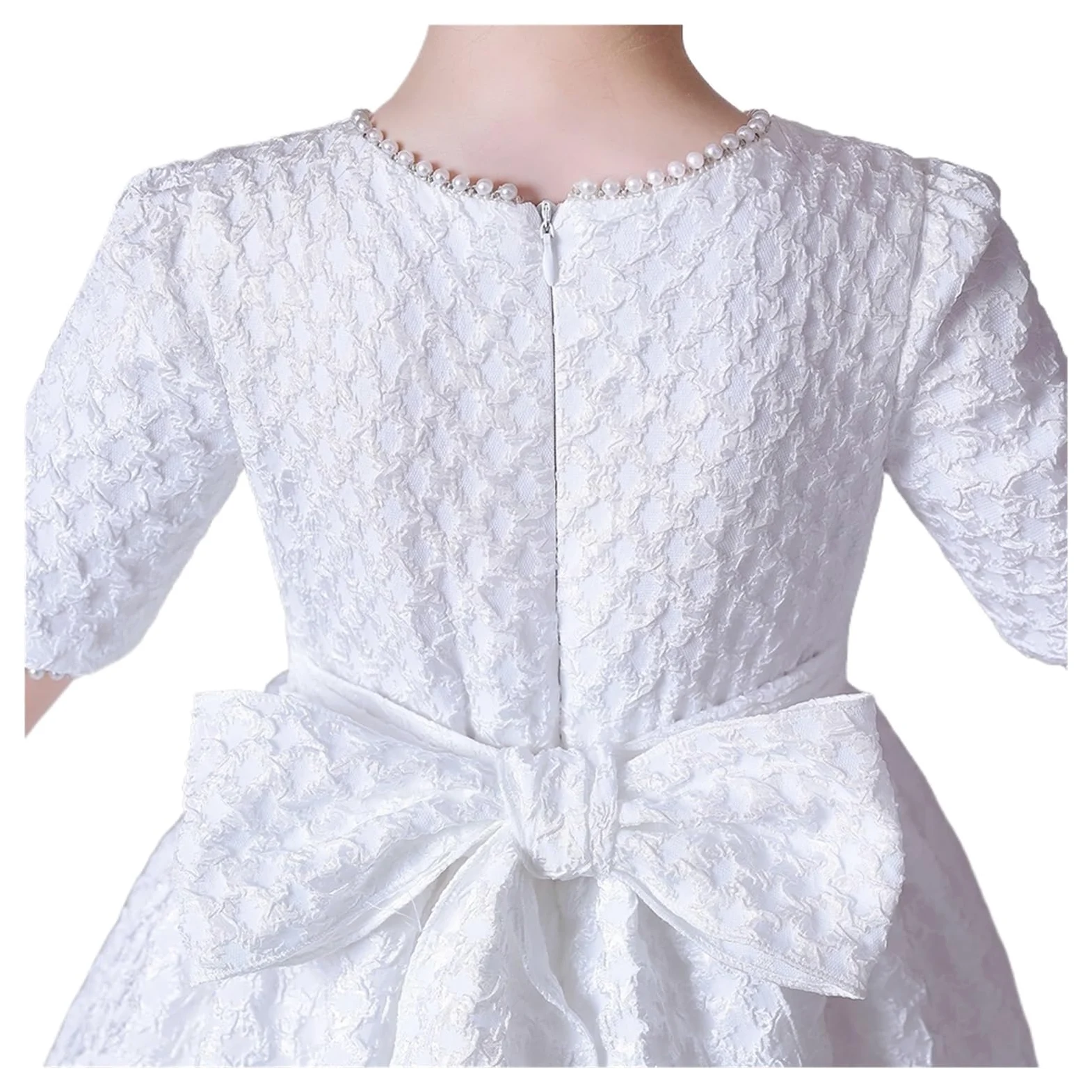 Falda abombada Blanca, Elegante Vestido de Flores for niñas, for Fiesta de Boda, Manga Corta, Concierto, Vestido de Dama de Honor Junior para Bodas(6)