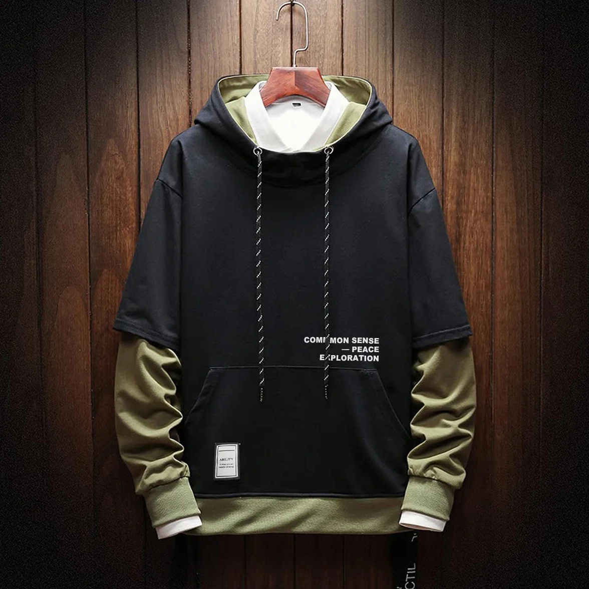 Moshtashio Sudadera con Capucha para Hombre Contraste Color Pullover Patchwork Manga Larga Hoodie Casual