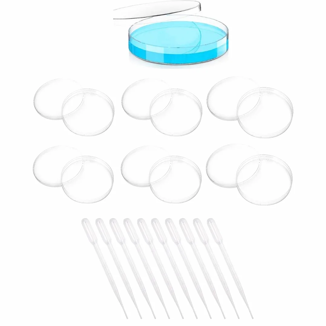 Placa De Petri De Plástico 70MM, 10 Pipetas de Transferencia, Para Cultivo