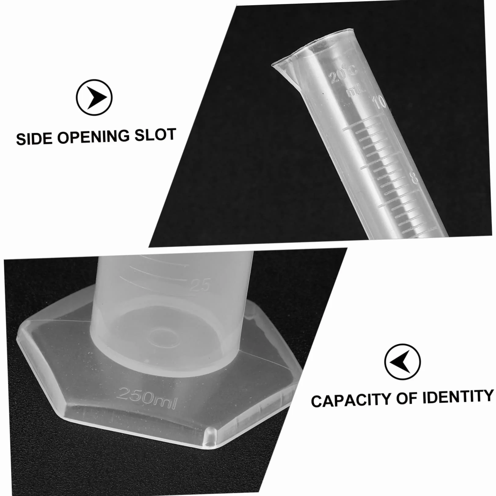 SOLUSTRE Probeta Plástico Graduada 10ml 50ml 100ml 250ml Cilindro Medidor Transparente Set 4 Piezas