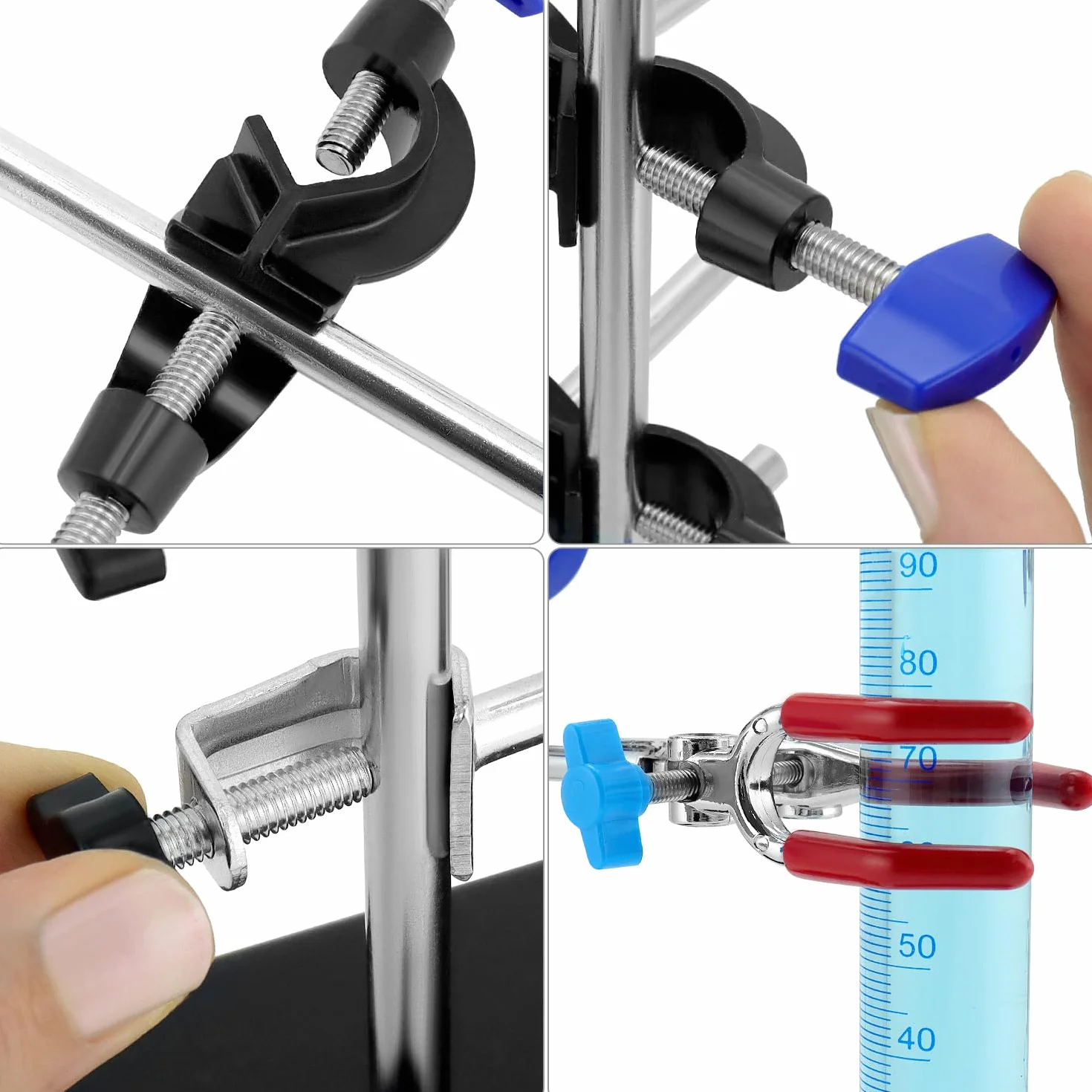 QWORK Juego de soporte de laboratorio 40 cm abrazaderas ajustables aros redondos experimentos química física