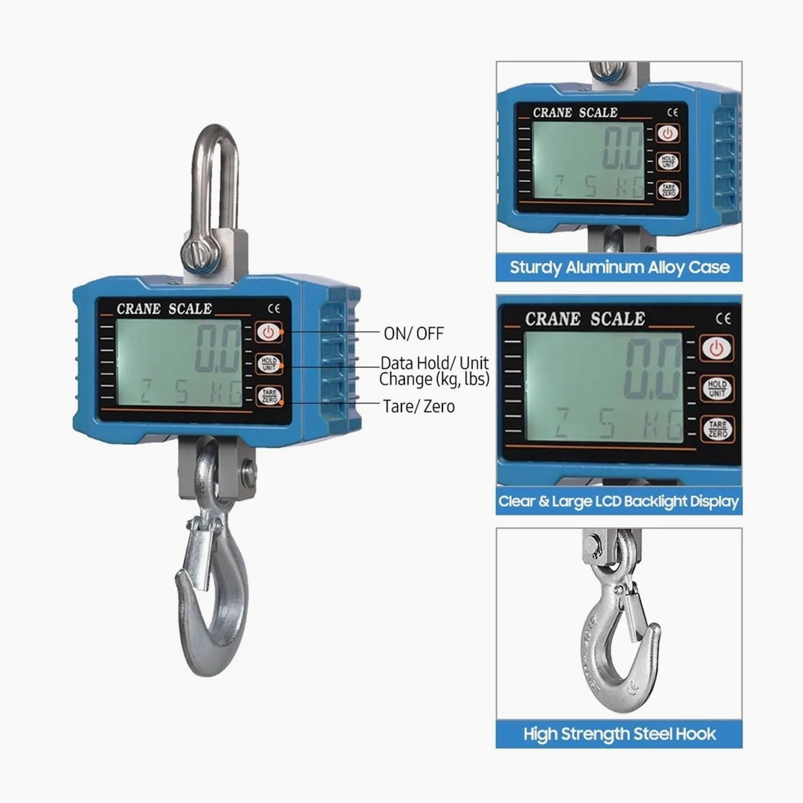 Escala colgante, 1000kg/2204lb Báscula digital colgante para grúa | Incluye cambio de unidades, retención de datos y pantalla digital legible para almacenes, talleres y pesaje industrial.