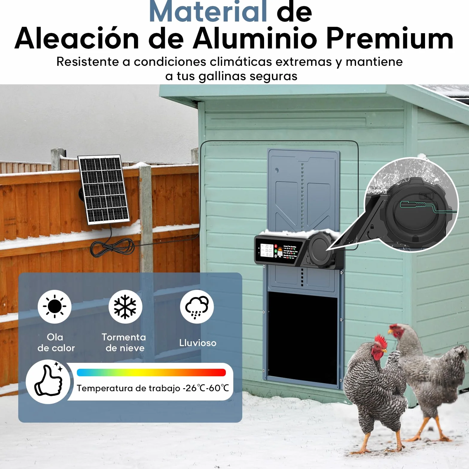 CHAMUTY Puerta automática para gallinero solar con temporizador, panel solar 7W, LCD, mando a distancia