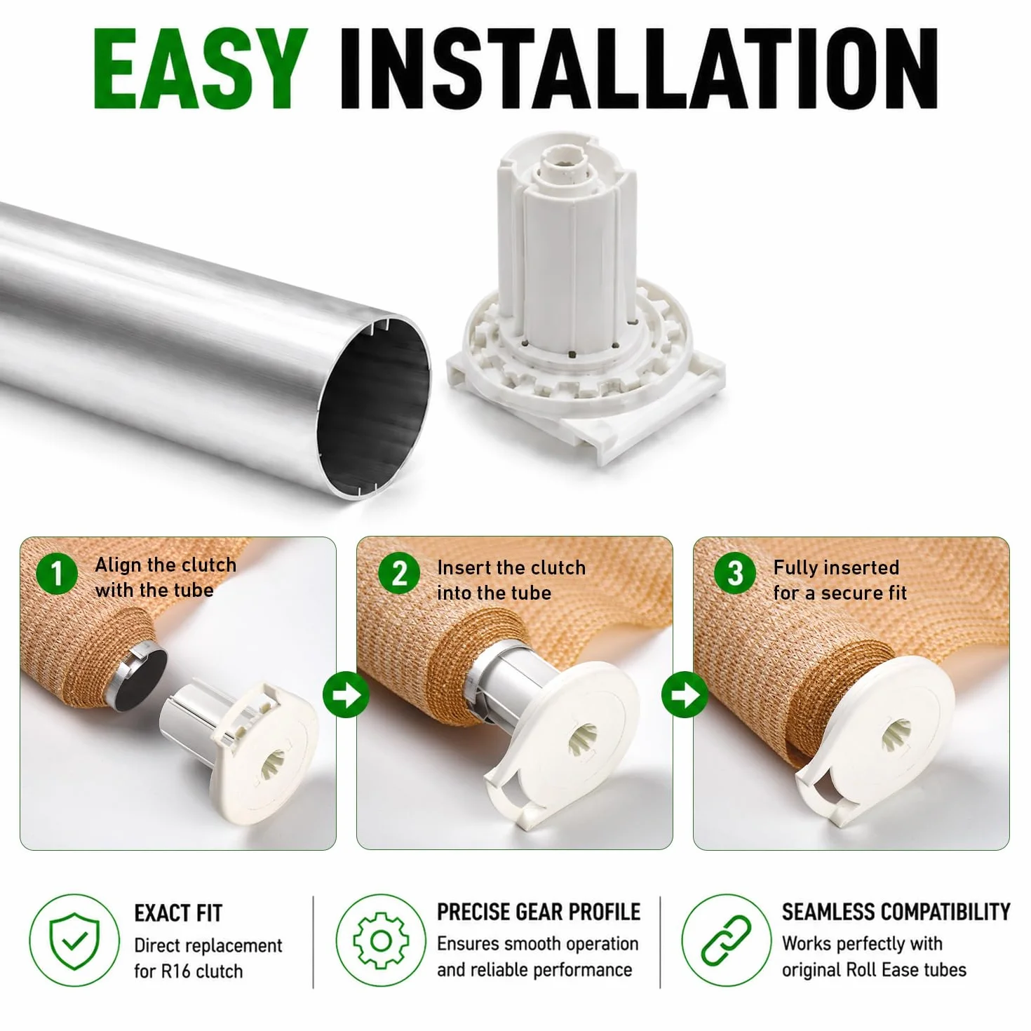Roll Ease R-Series R16 Embrague de Persiana Enrollable R16C53 Compatible con Tubos de 3,8 cm Mecanismo de Repuesto