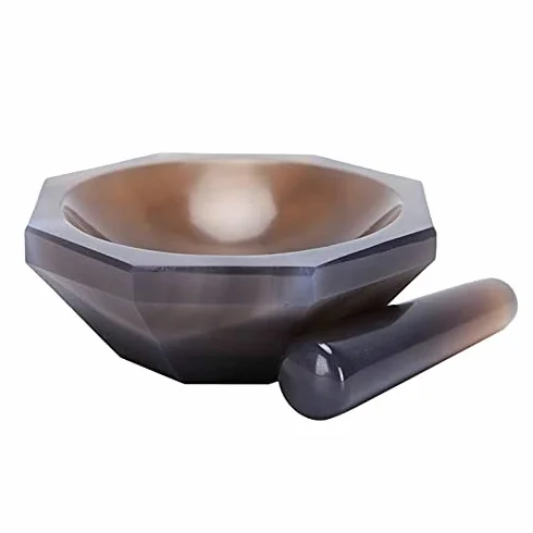 Mortero de ágata natural 40mm con varilla de molienda para laboratorio
