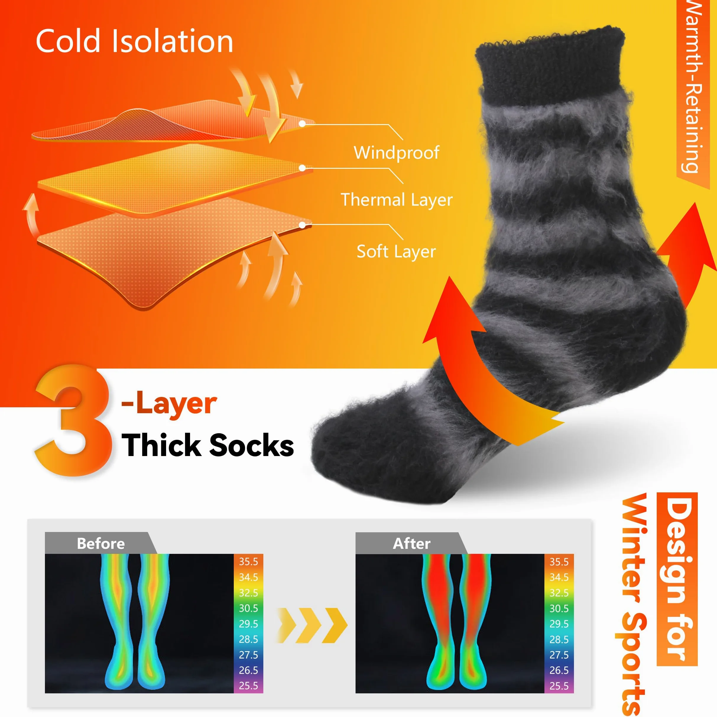 Sunew Calcetines térmicos cálidos, paquete de 4, calcetines térmicos de invierno para hombre y mujer, para esquí al aire libre
