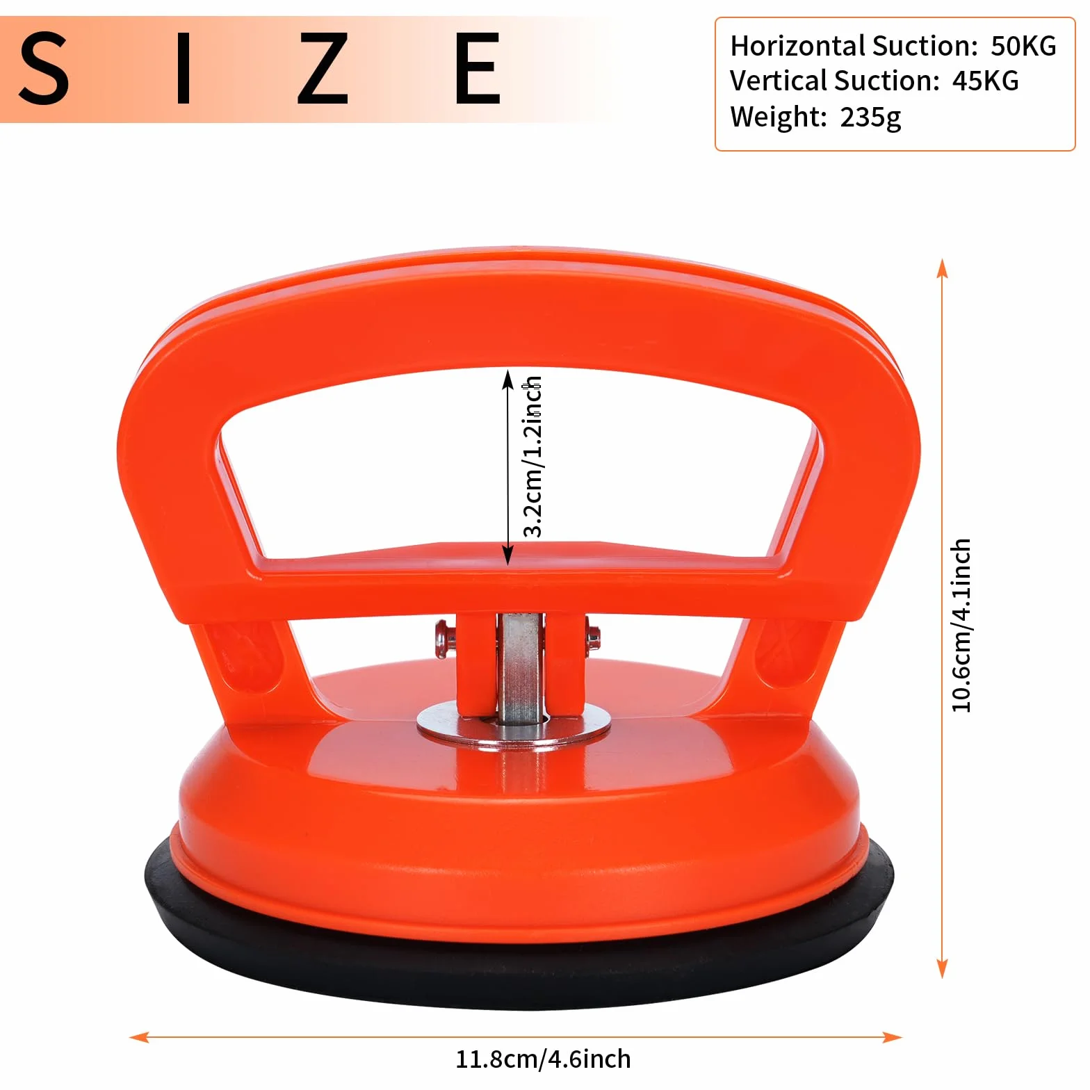 Ventosas Elevación 50kg, Elevador de Vidrio Cristales Azulejos Espejos, Vacío Potencia Diámetro 11.8 cm Naranja