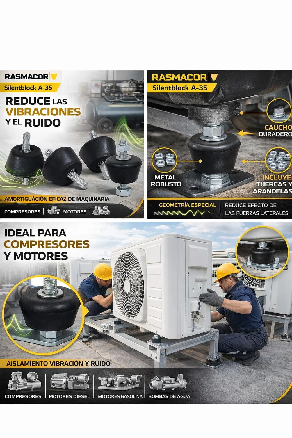 RASMACOR Silentblock A-35 M8 Soporte de Caucho Goma para aislamiento de vibraciones