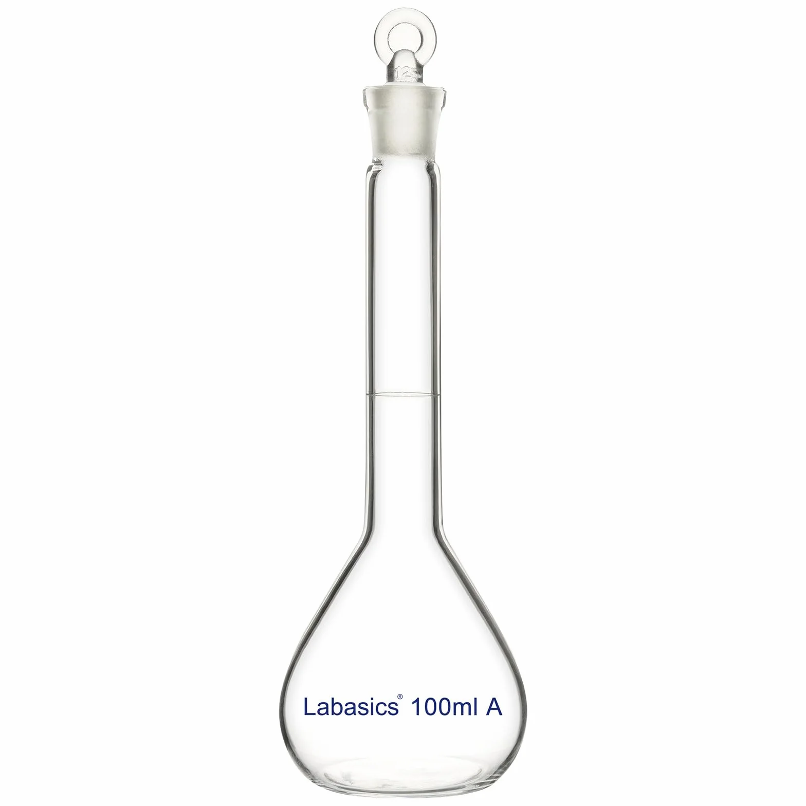 Labasics Matraz Aforado 100 ml Vidrio Borosilicato Clase A Tapón Vidrio Transparente para Laboratorio Químico Analítico
