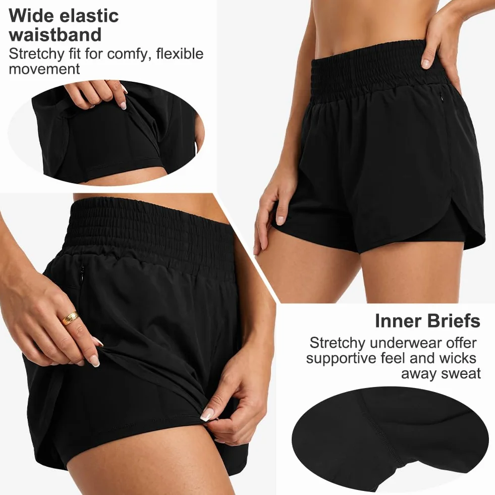 Aolso Shorts de Natación Mujer, Bikini Verano Short Pantalones Cortos, Shorts de Playa Secado Rapido con Bolsillos y Control de Abdomen para Playa Surf Vacaciones Deportes Acuáticos y Exterior-M/L