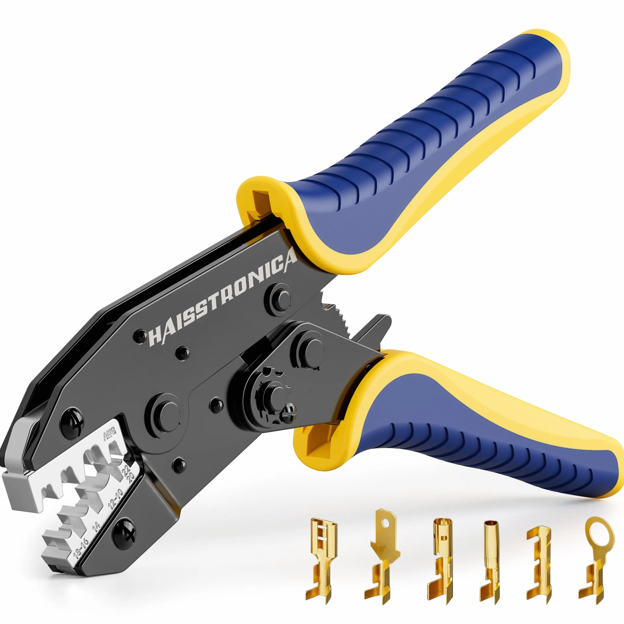 Haisstronica Crimpadora para Terminales Planos 0,5–6 mm² AWG 20–10, Conectores Tipo Spade, Alicate de Crimpado