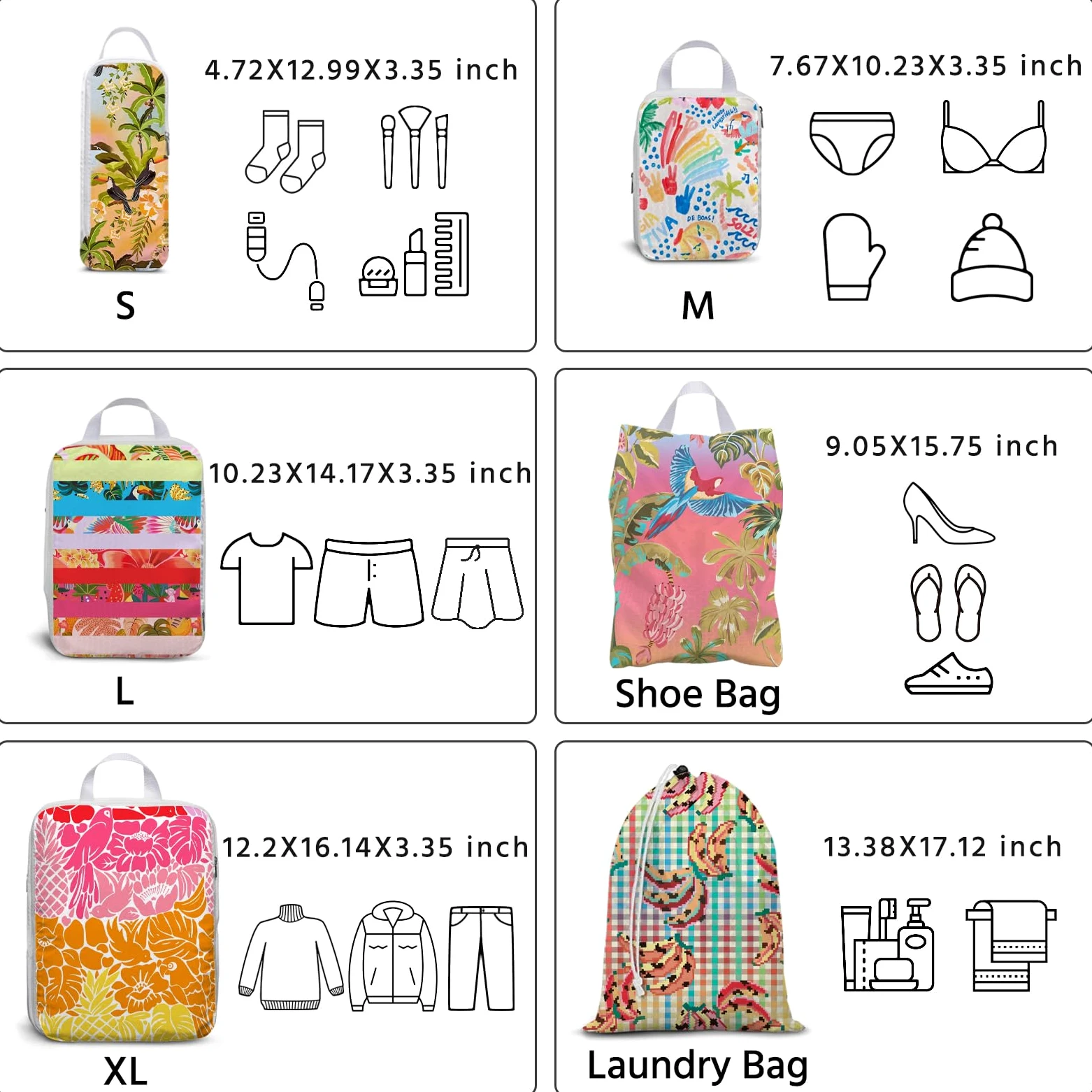 6 cubos de embalaje de compresión, impermeables, maleta, bolsa de viaje, organizador de equipaje, mochila, cubos de viaje para embalar, plátano tropical