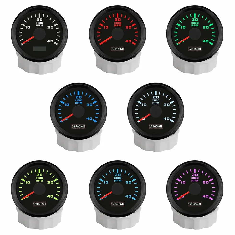 ELING Tacómetro 52 mm 4000 RPM Horómetro 12 V 24 V Retroiluminación 7 Colores para UTV Kart