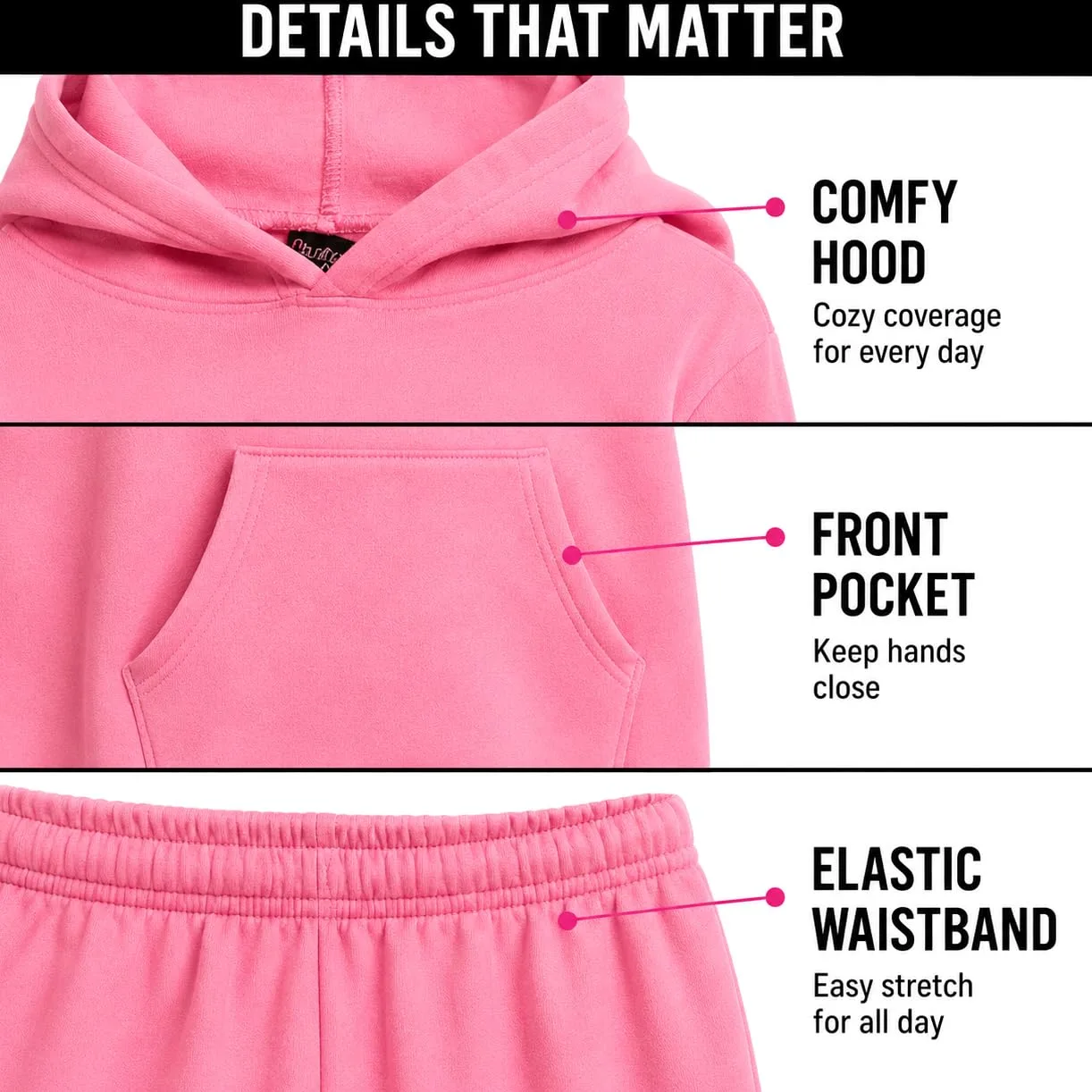 Real Love Conjunto de sudadera para niñas, 4 piezas, forro polar suave, ligero, sudadera con capucha y pantalones deportivos para niñas (tallas 5-16)