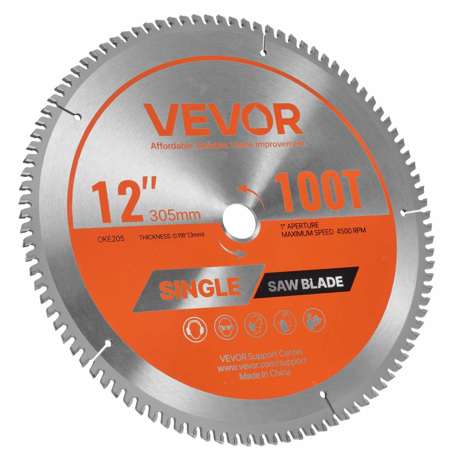 VEVOR Hoja de Sierra Circular 305 mm 100 Dientes Aleación 25,4 mm Mandril Corte Aluminio