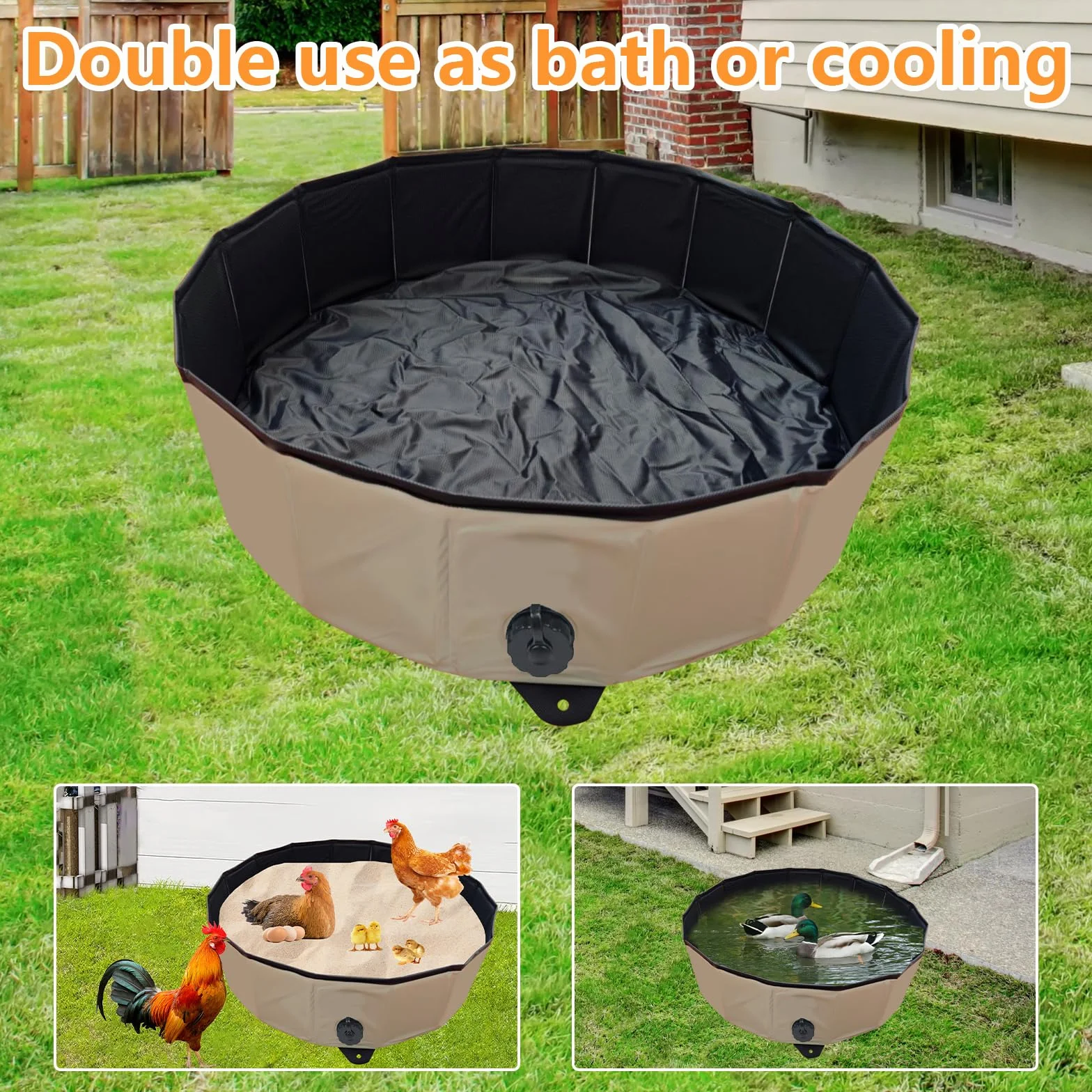 Pollo Baño de Arena Bañera Plegable para Gallinas, Recipiente de Limpieza PVC Portátil