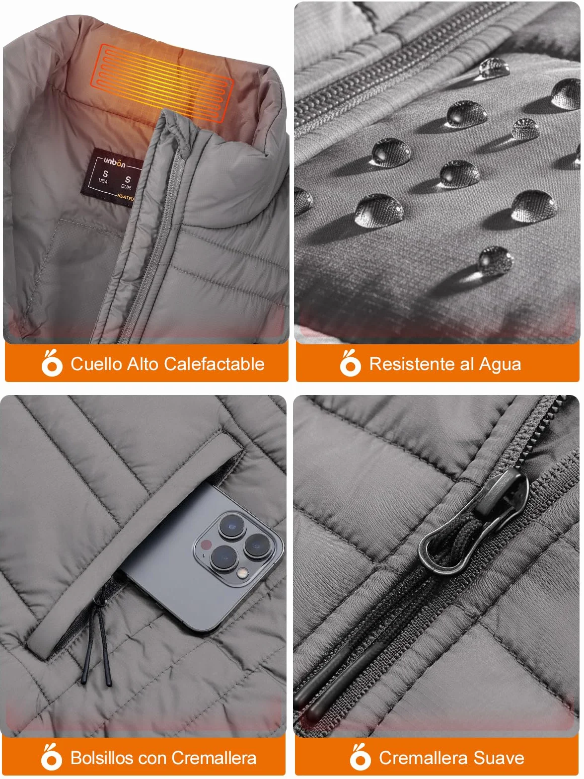 UNBON Chaleco Calefactable Hombre con Batería USB 10000mAh, Chaleco Térmico Eléctrico Calefactor Hombre con 3 Temperaturas 6 Zonas de Calor, Chaqueta Calefactable para Moto Caza Trabajo