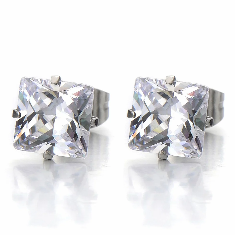 1 Par Circonita Cuadrados, Pendientes de Hombre Mujer, Aretes, Acero Inoxidable