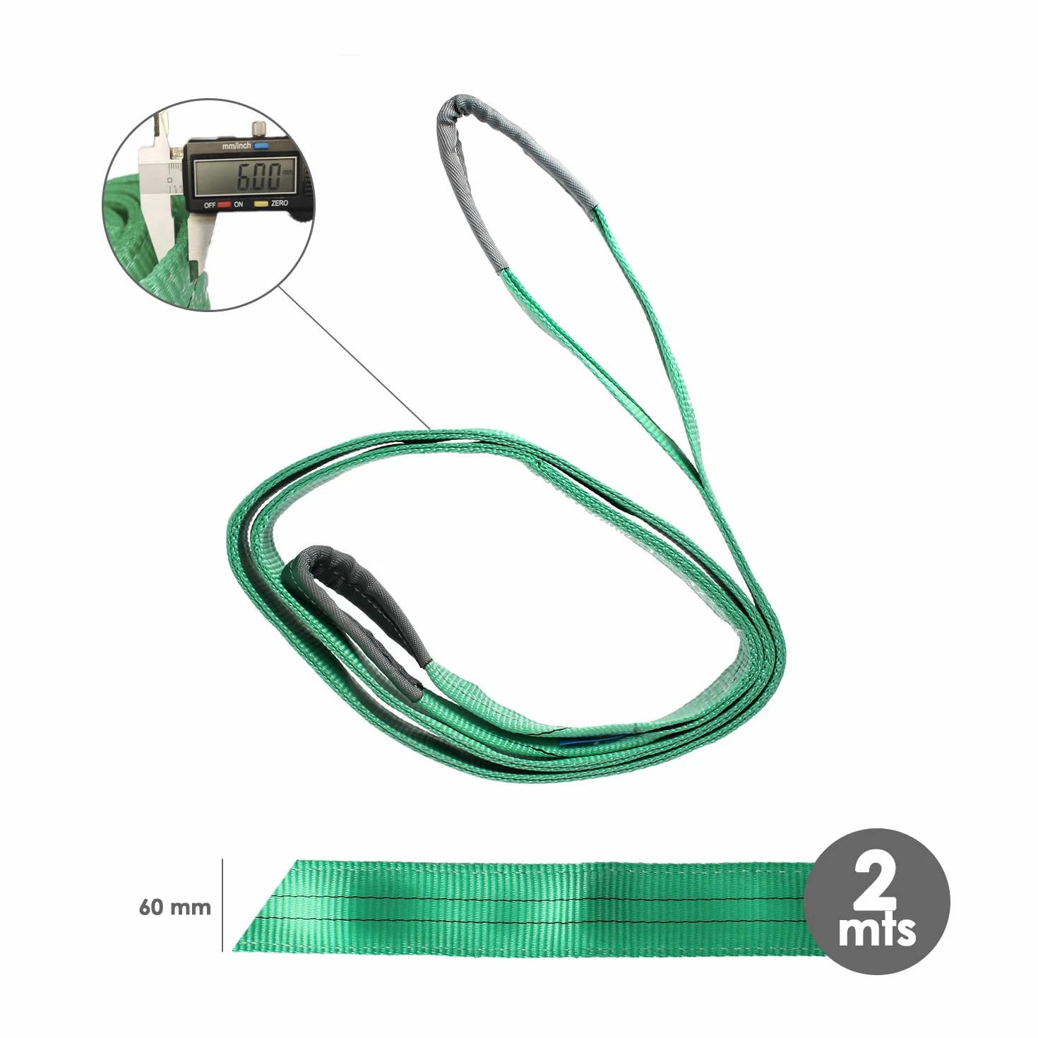 Wolfpack Linea Profesional Eslinga Plana Doble Banda 2000 Kg Factor Seguridad 7:1 2 Metros Poliester Verde