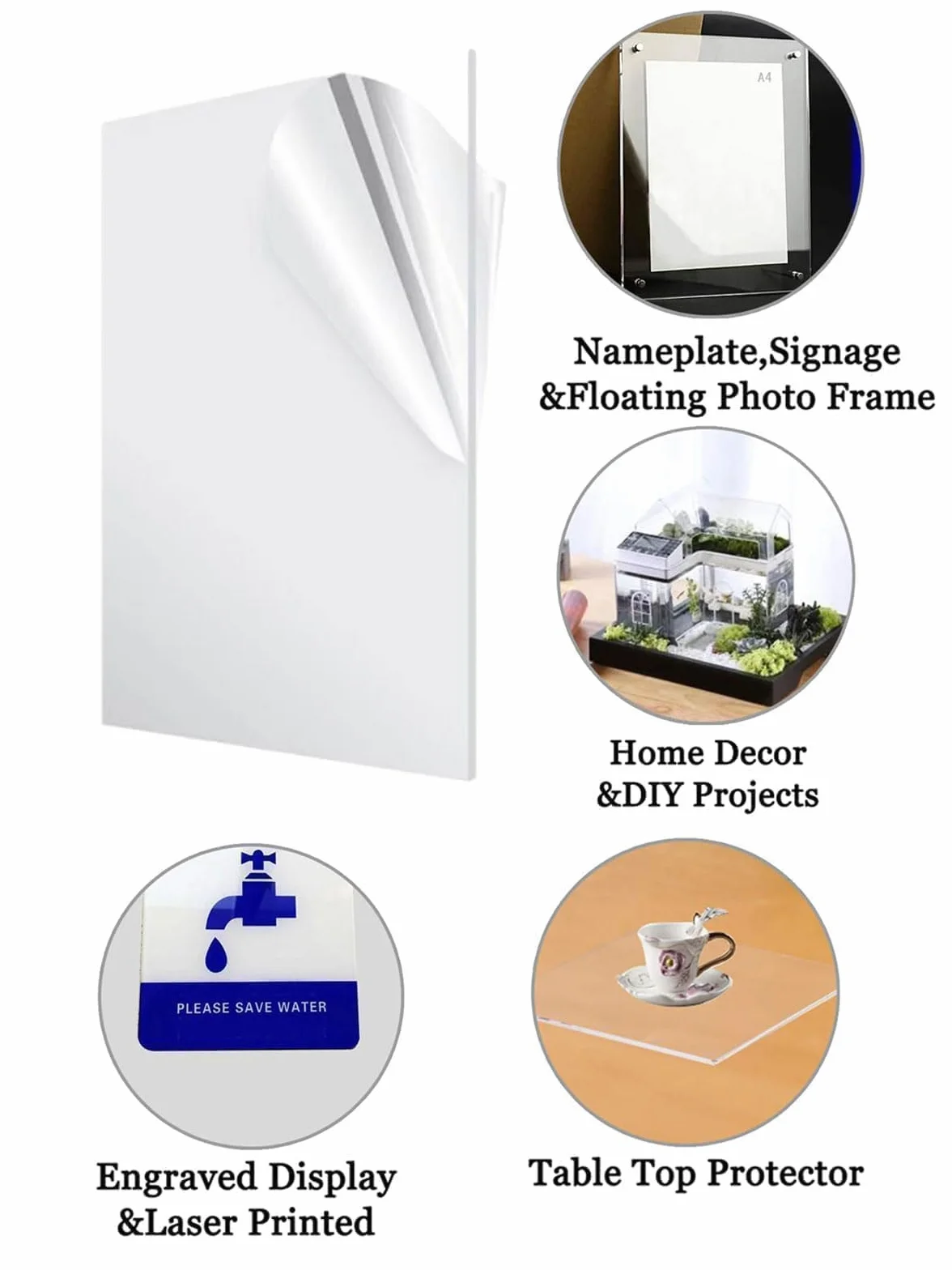 Láminas de Acrílico Transparente 5 Hojas A4 2mm Placa de Plástico para Decoración