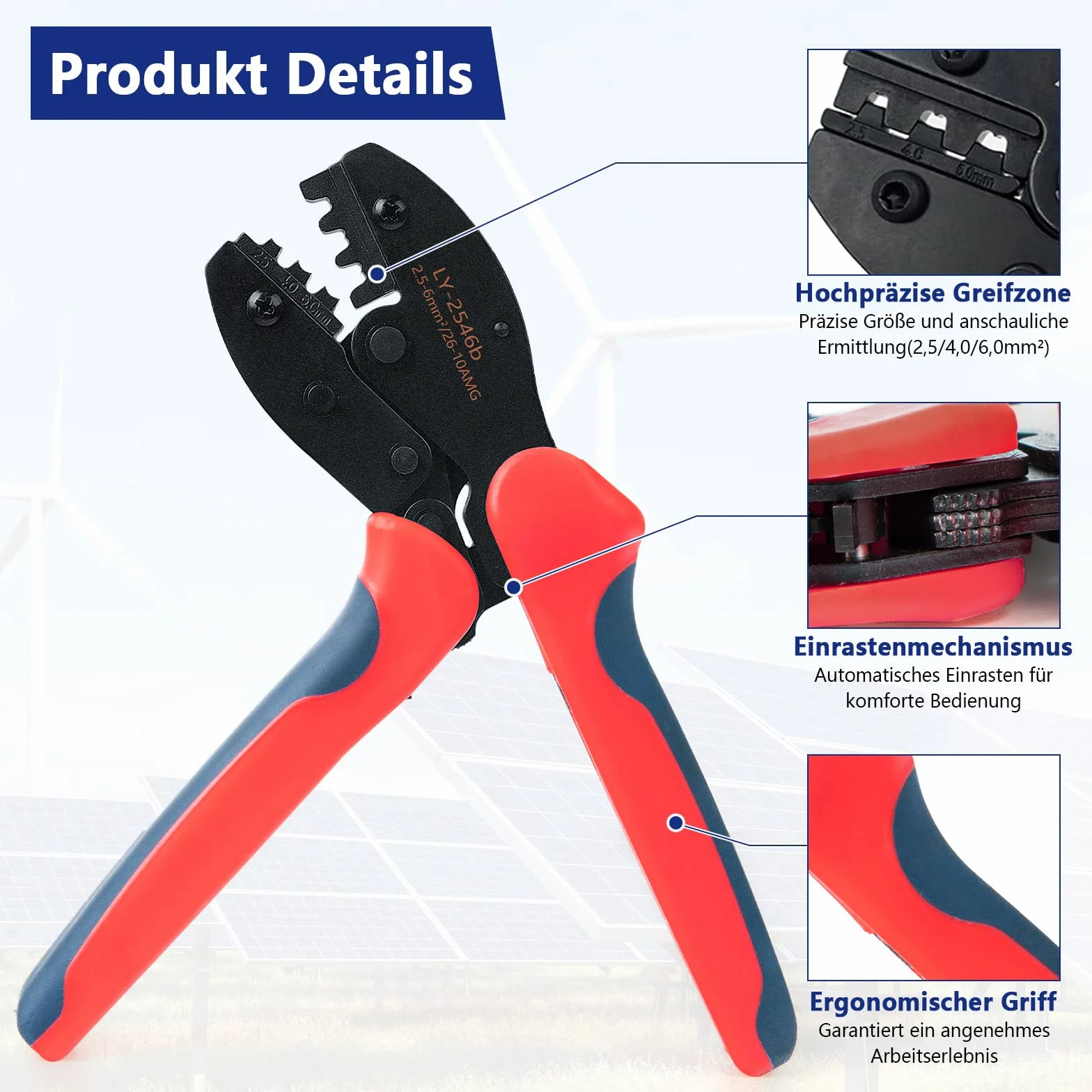 EIEVEY Alicates Engarzadores Solares Kit para Cables PV 2.5/4/6mm²