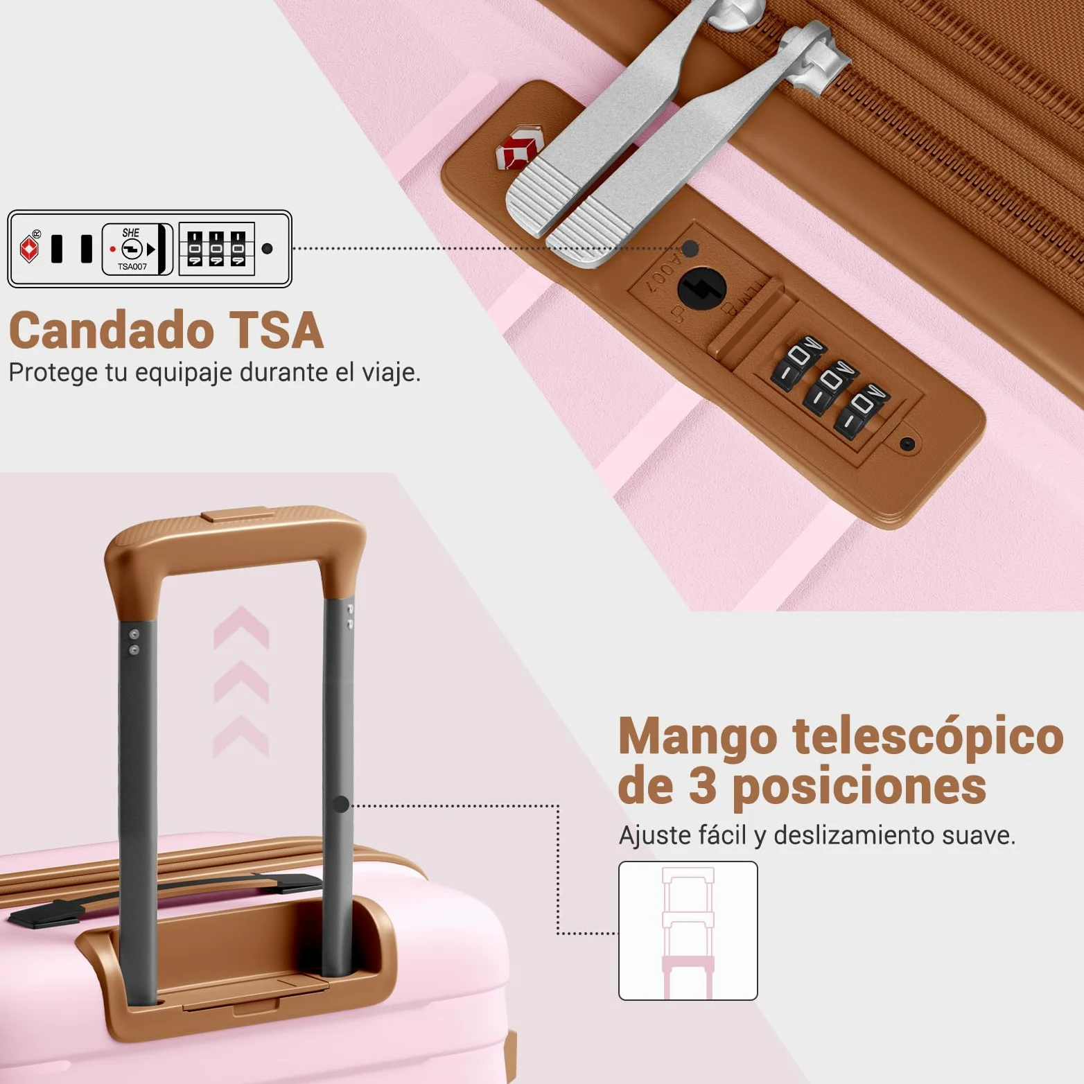 Kono Maletas de Viaje Grandes 23 Kilos, Maleta Grande de PP Extensible | Cremallera Antirrotura de Doble Capa, Portavasos + Gancho para Equipaje | TSA 007, Ruedas Silenciosas 360° (Rosa)