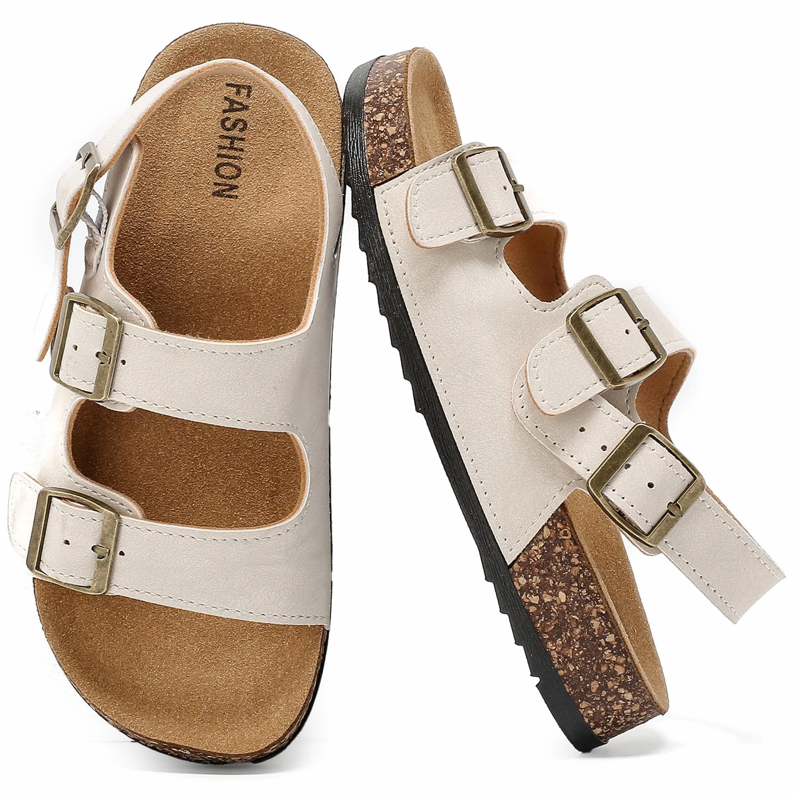 Sandalias de Niñas Niños Unisex con Corcho, Ajustables Doble Hebilla Verano Zapatillas Cómodas y Ligeras Mules Zapatos para Playa