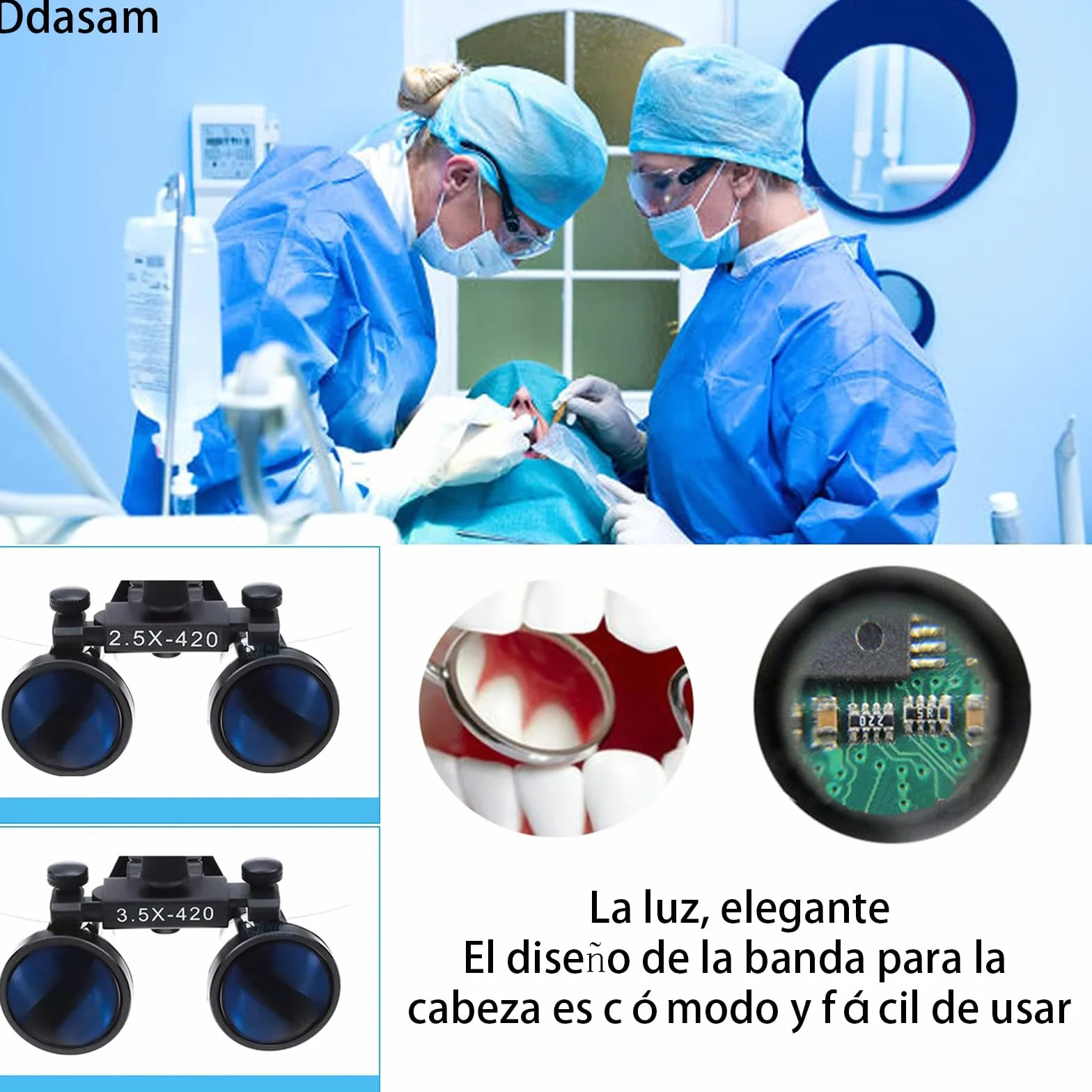 Lupas dentales binoculares con luz 3.5x 420 mm distancia interpupilar ajustable