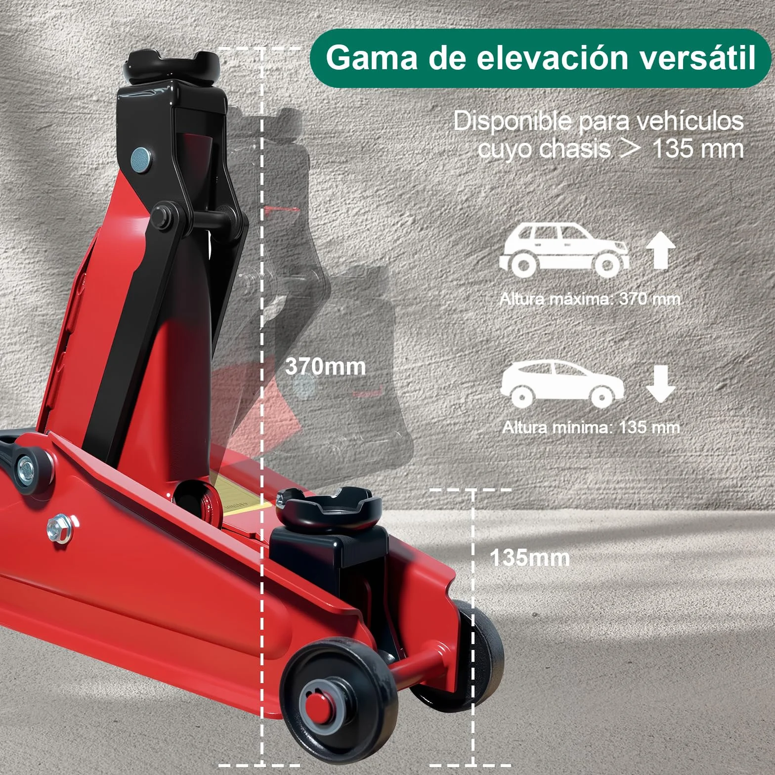 HYCHIKA Gato Hidraulico 3T 135-370 MM 360° Ruedas Giratorias para Coche