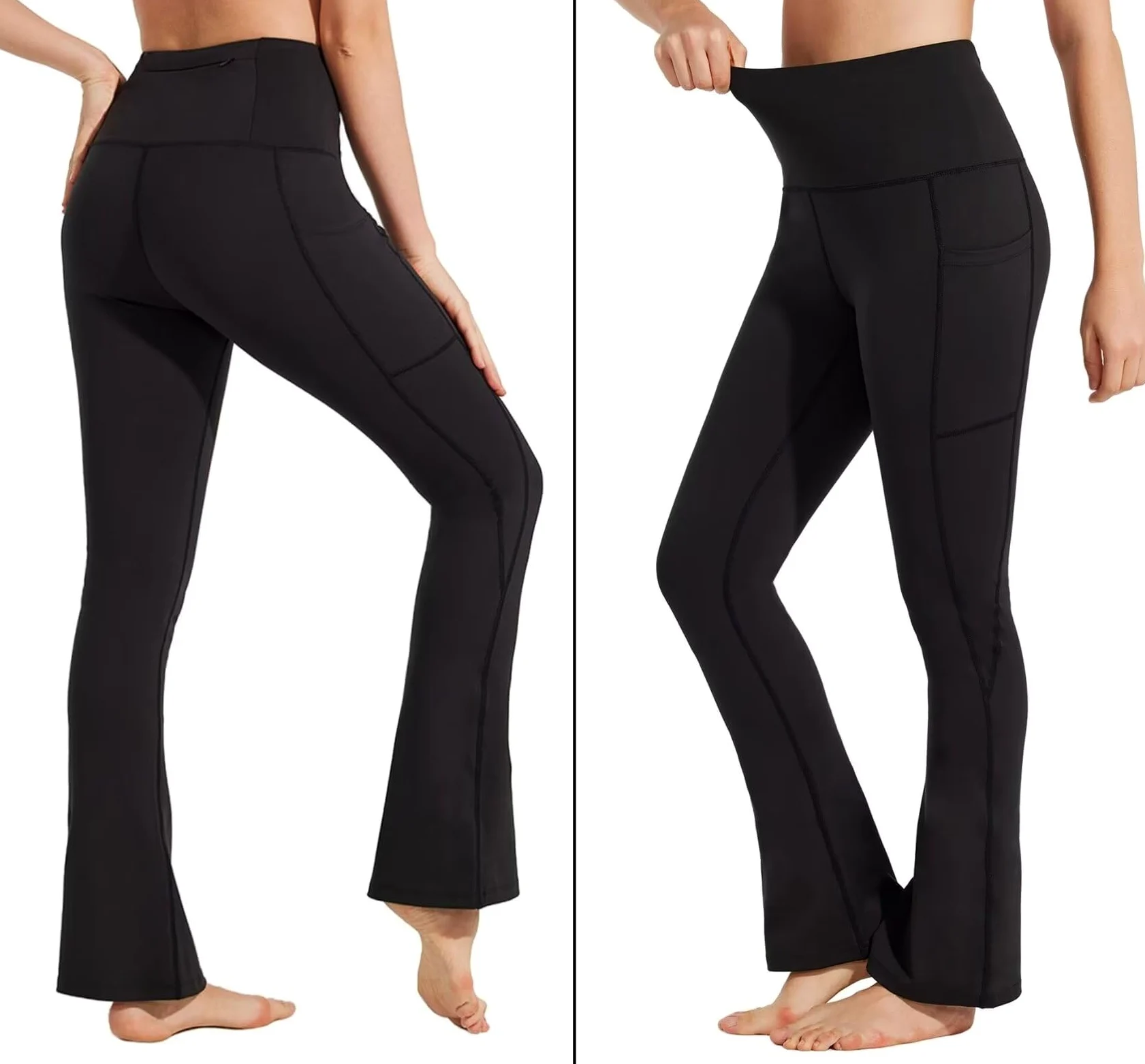 BAYGE Pantalón Térmico Mujer Bootcut Invierno Cintura Alta Forro de Forro Polar Impermeable Opaco Control de Abdomen Slim Fit Leggings Pantalón de Deporte Acampanado con Bolsillos